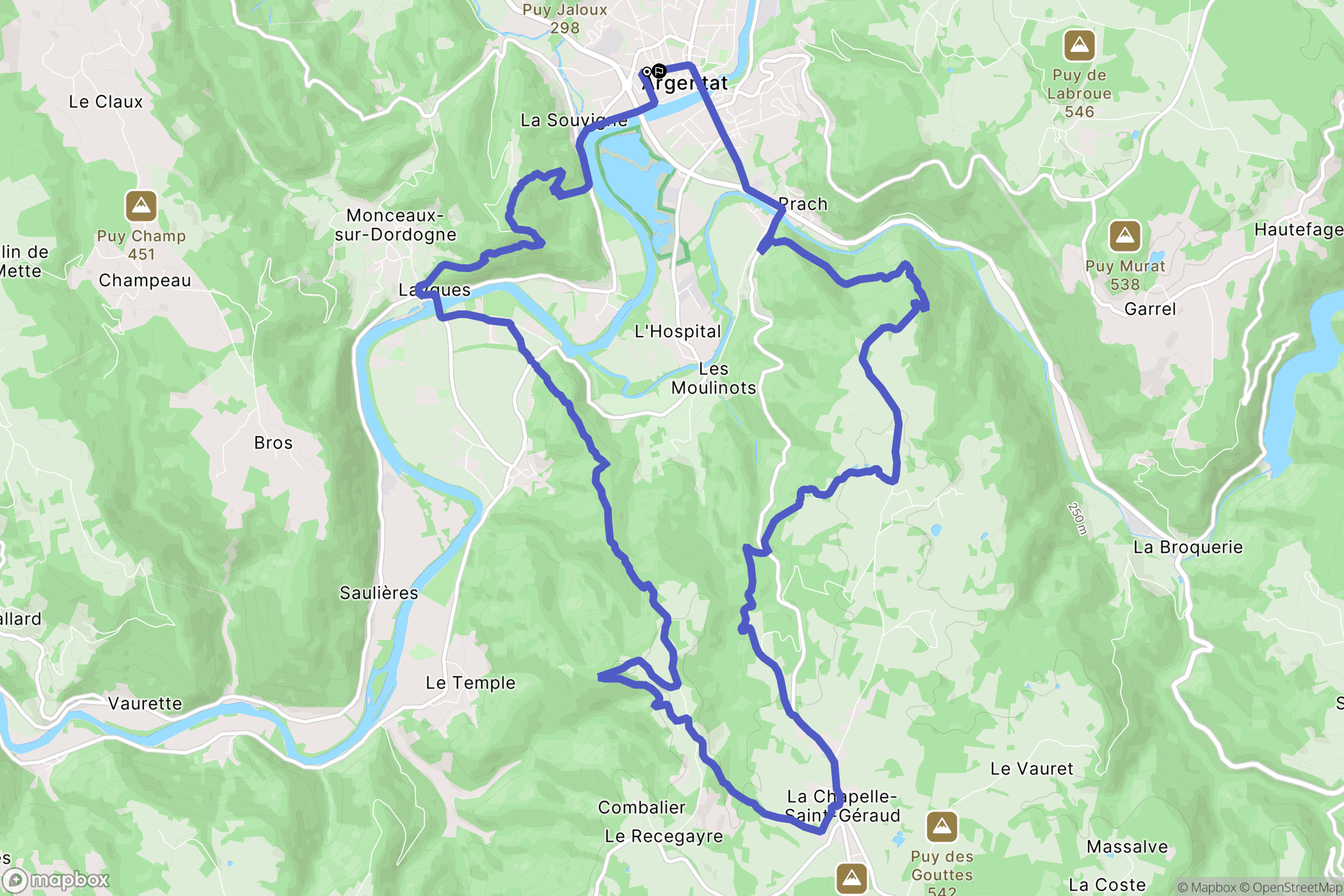 Argentat-sur-Dordogne : carte du parcours de randonnée - France
