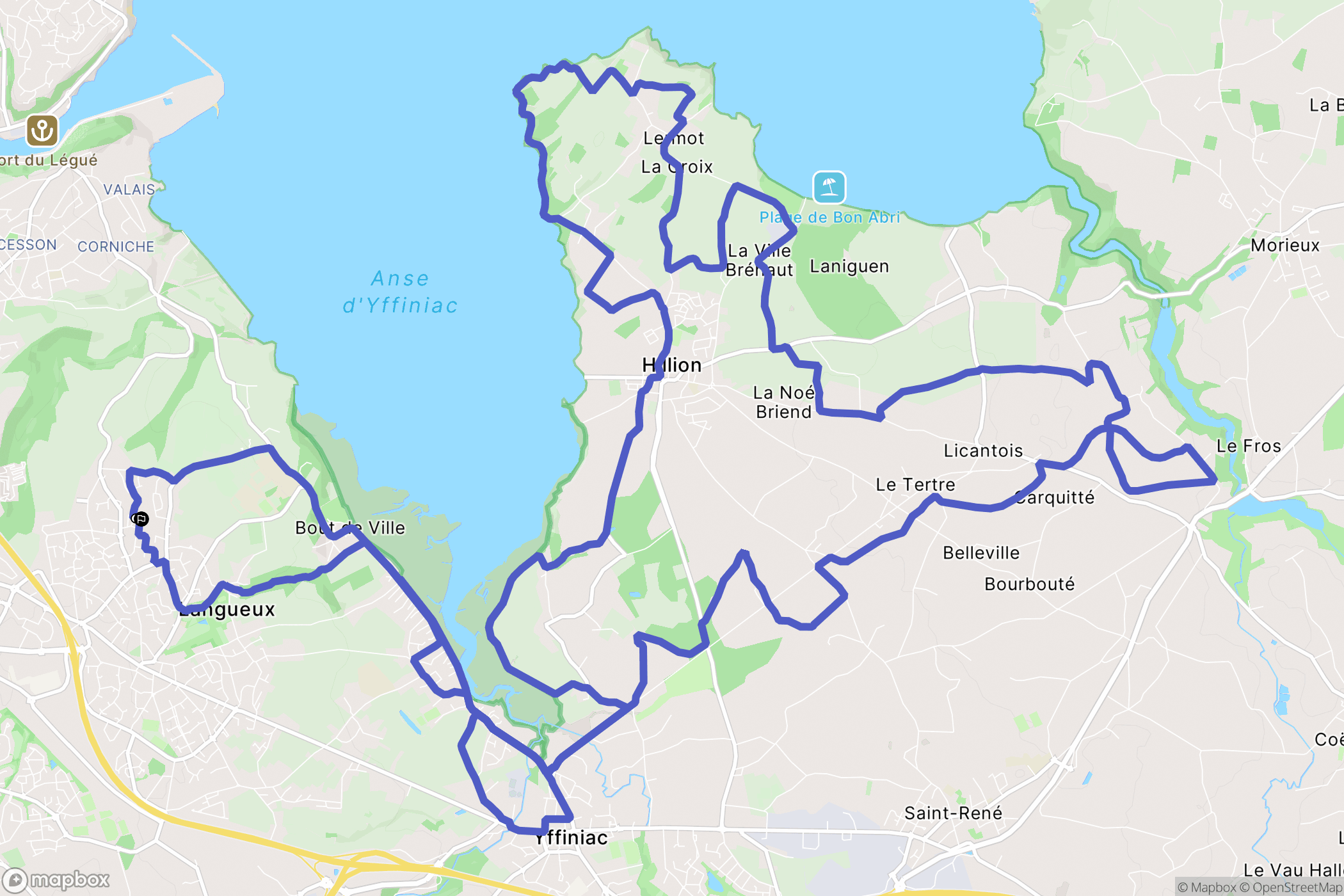 Langueux : carte du parcours de randonnée - France