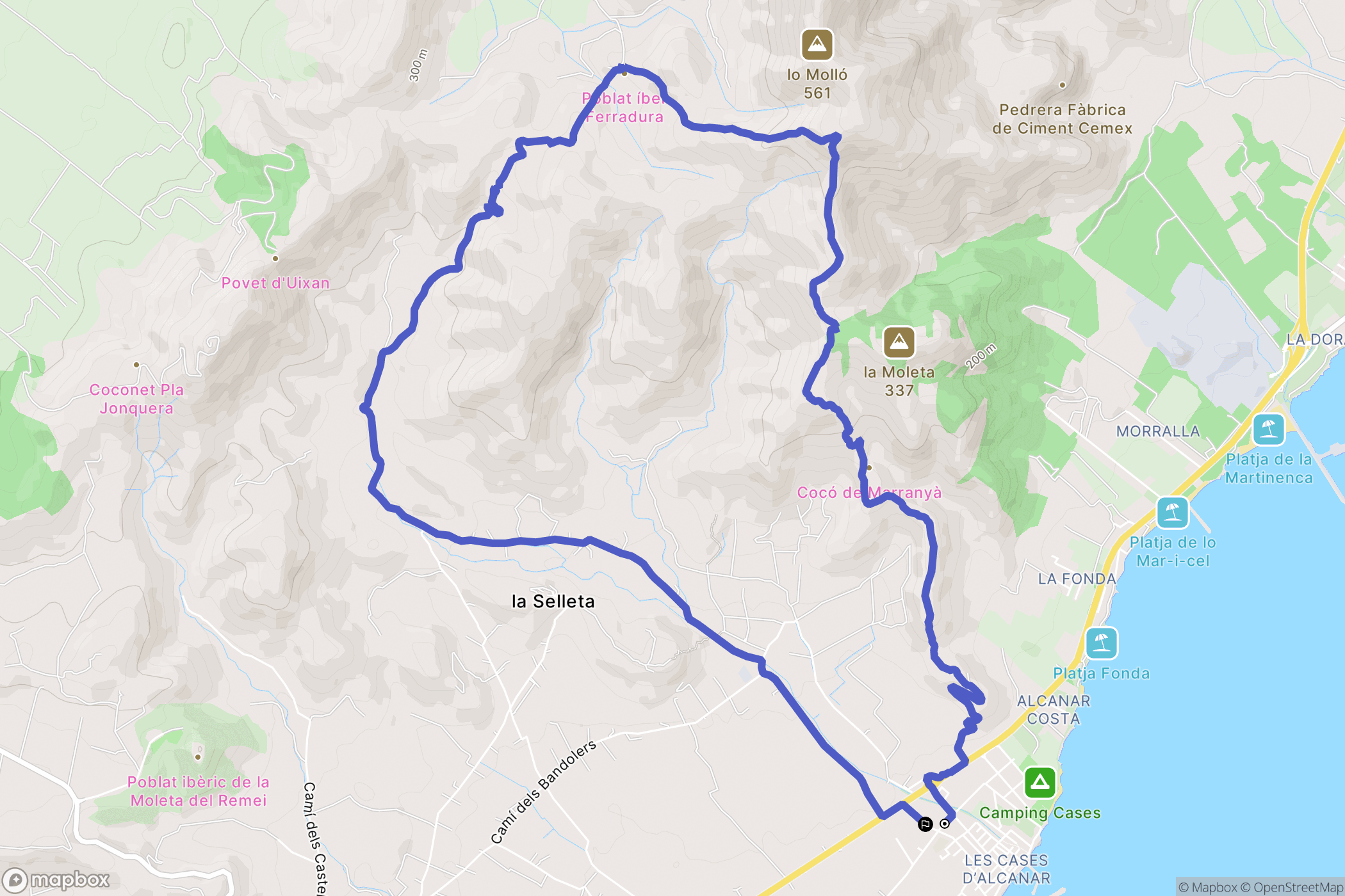 Les Cases d'Alcanar : carte du parcours de randonnée - Spain