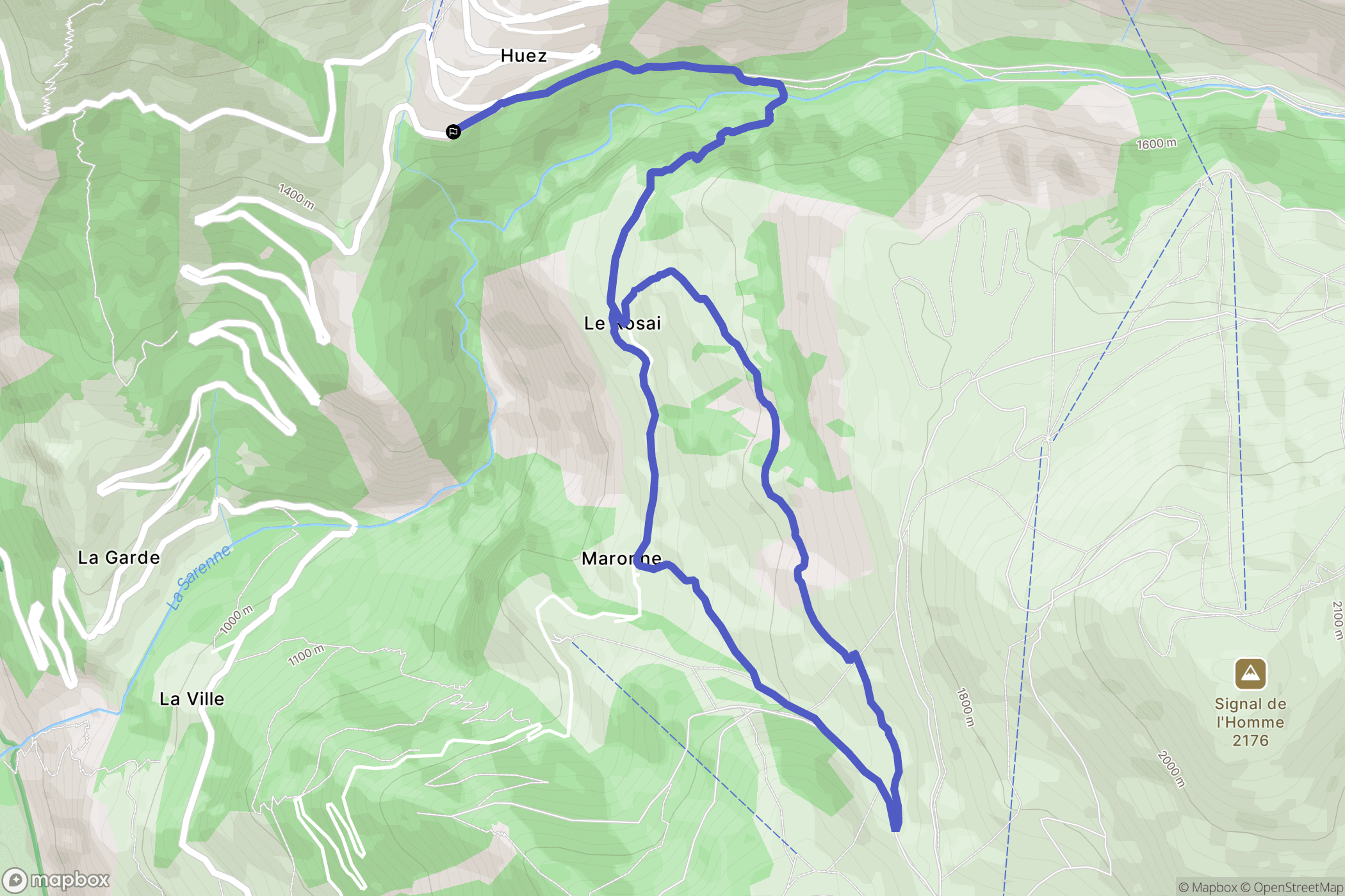 Huez : carte du parcours de randonnée - France