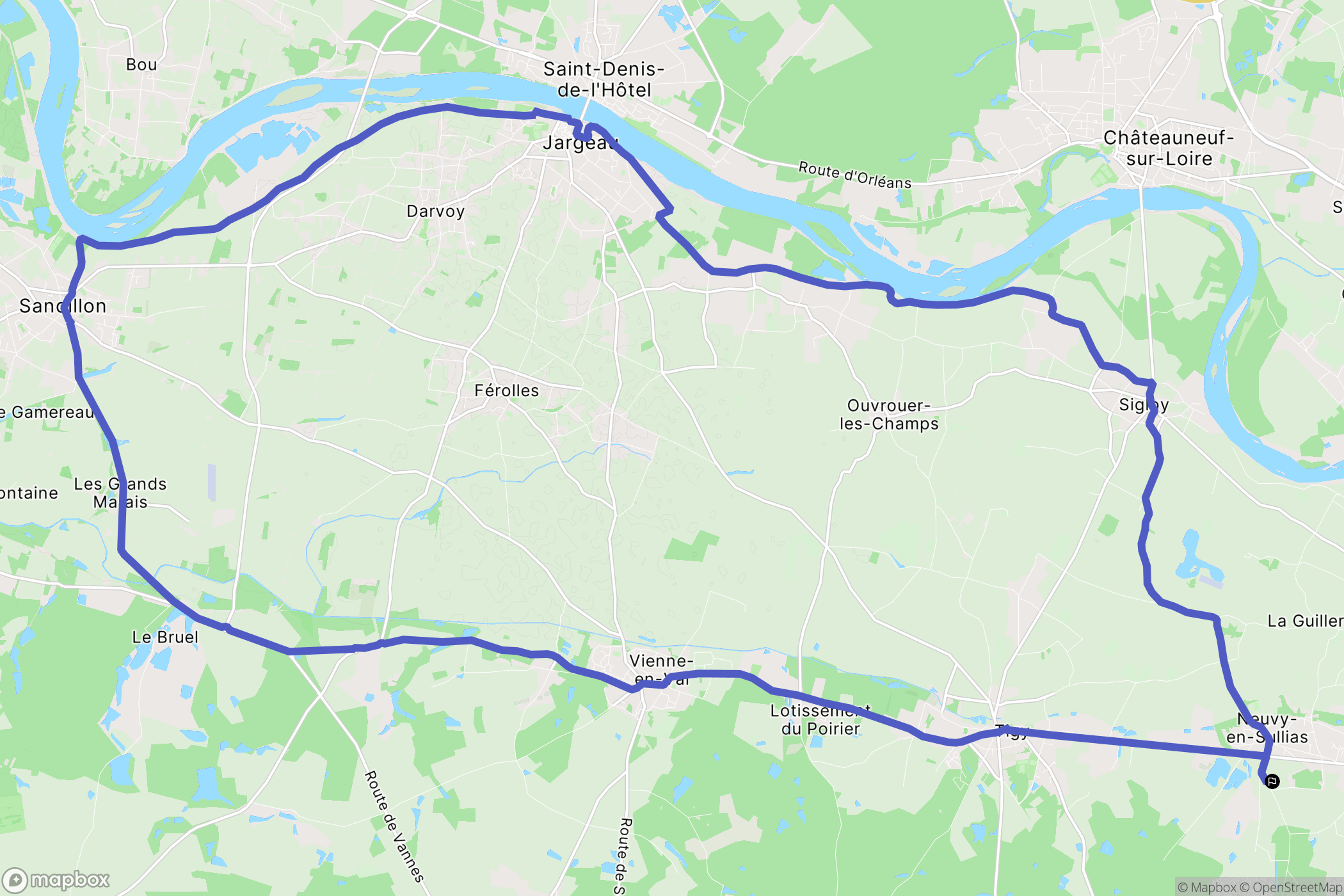 Neuvy-en-Sullias : carte du parcours de randonnée - France