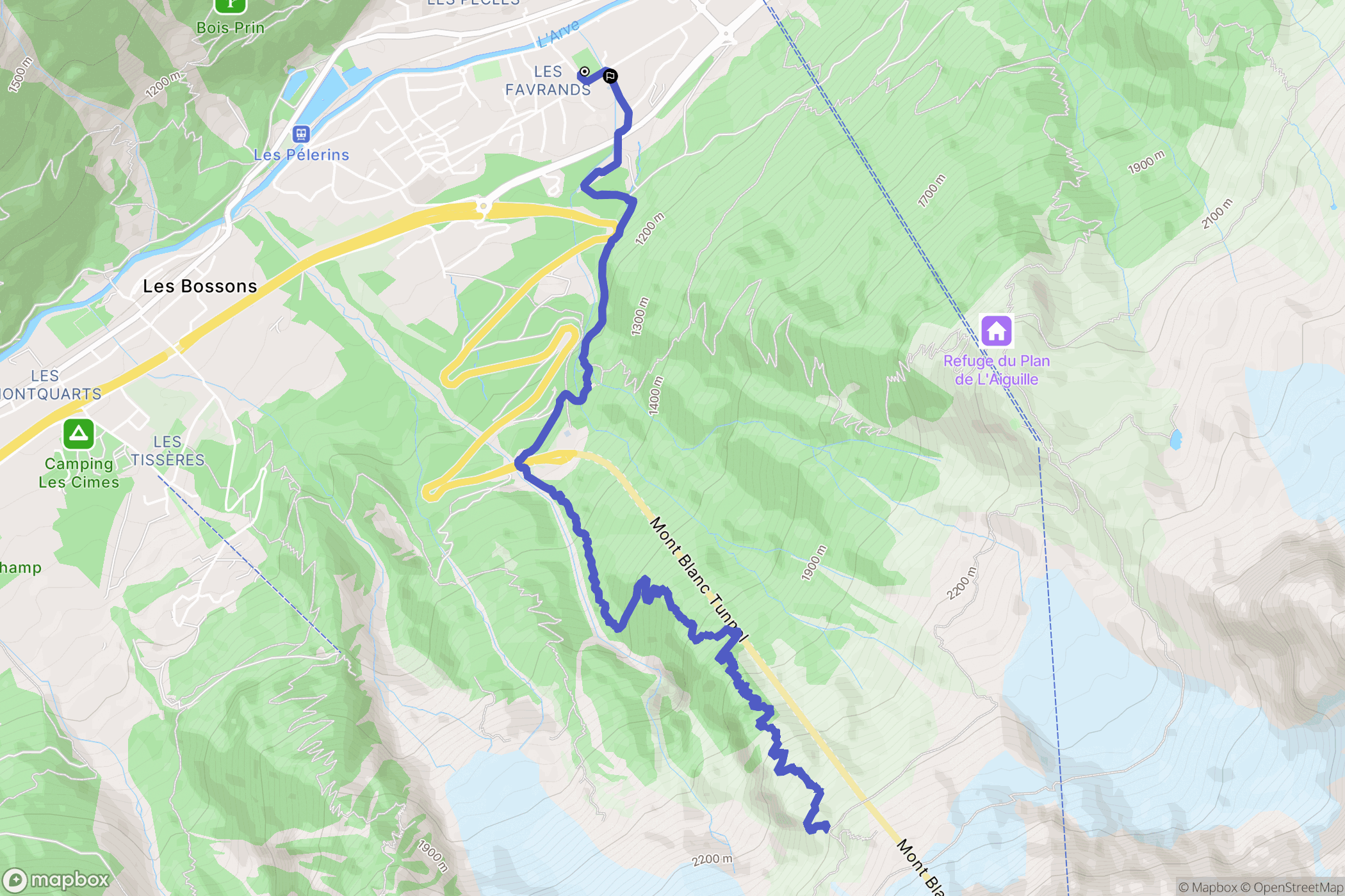 Chamonix-Mont-Blanc : carte du parcours de randonnée - France