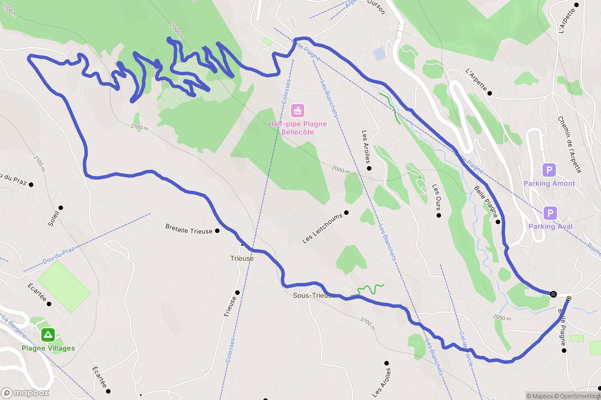 La Plagne Tarentaise : carte du parcours de randonnée - France