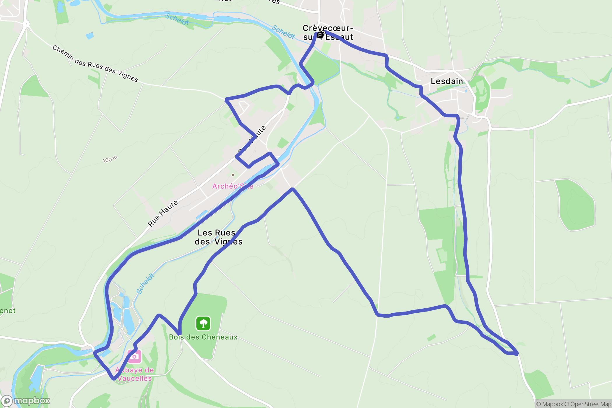 Crèvecœur-sur-l'Escaut : carte du parcours de randonnée - France