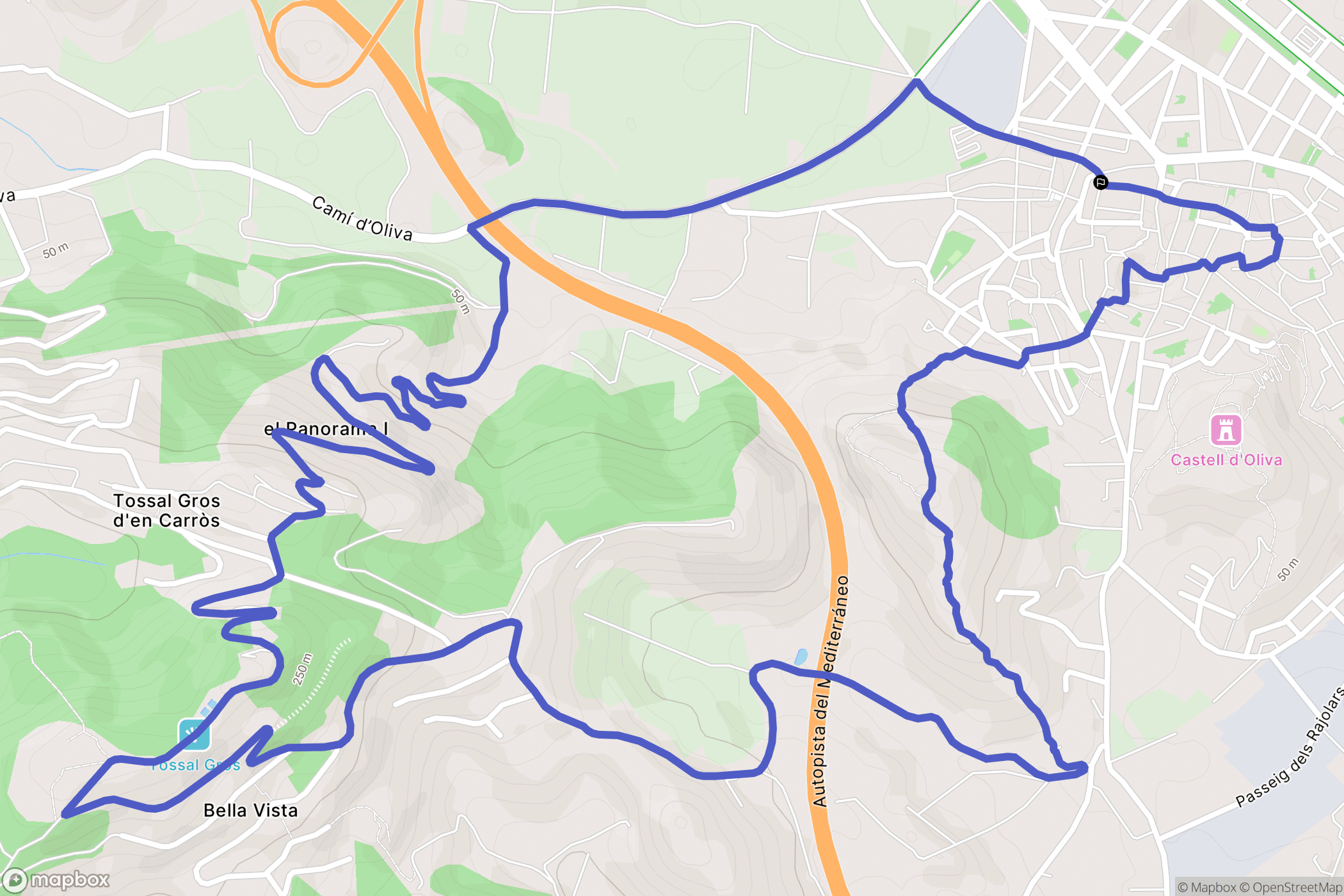 Oliva : carte du parcours de randonnée - Spain