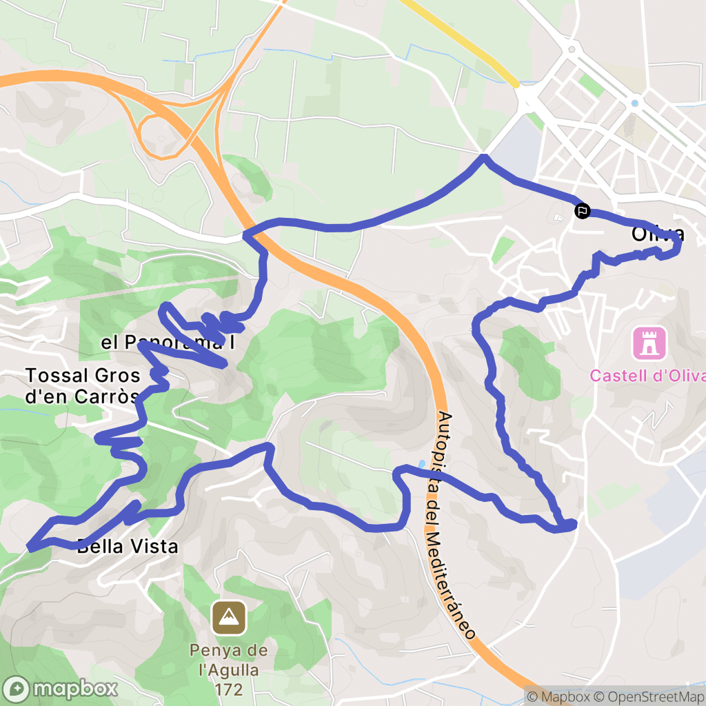 Oliva : carte du parcours de randonnée - Spain