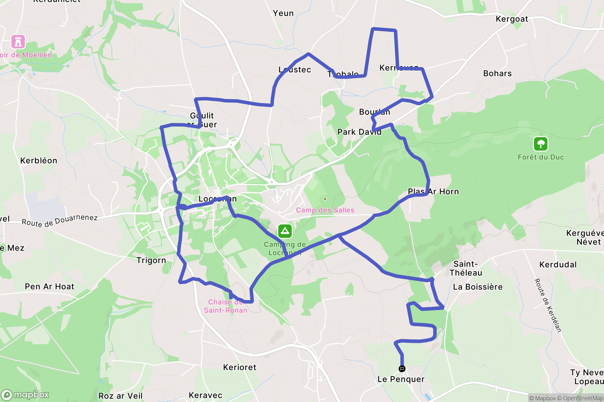Plogonnec : carte du parcours de randonnée - France