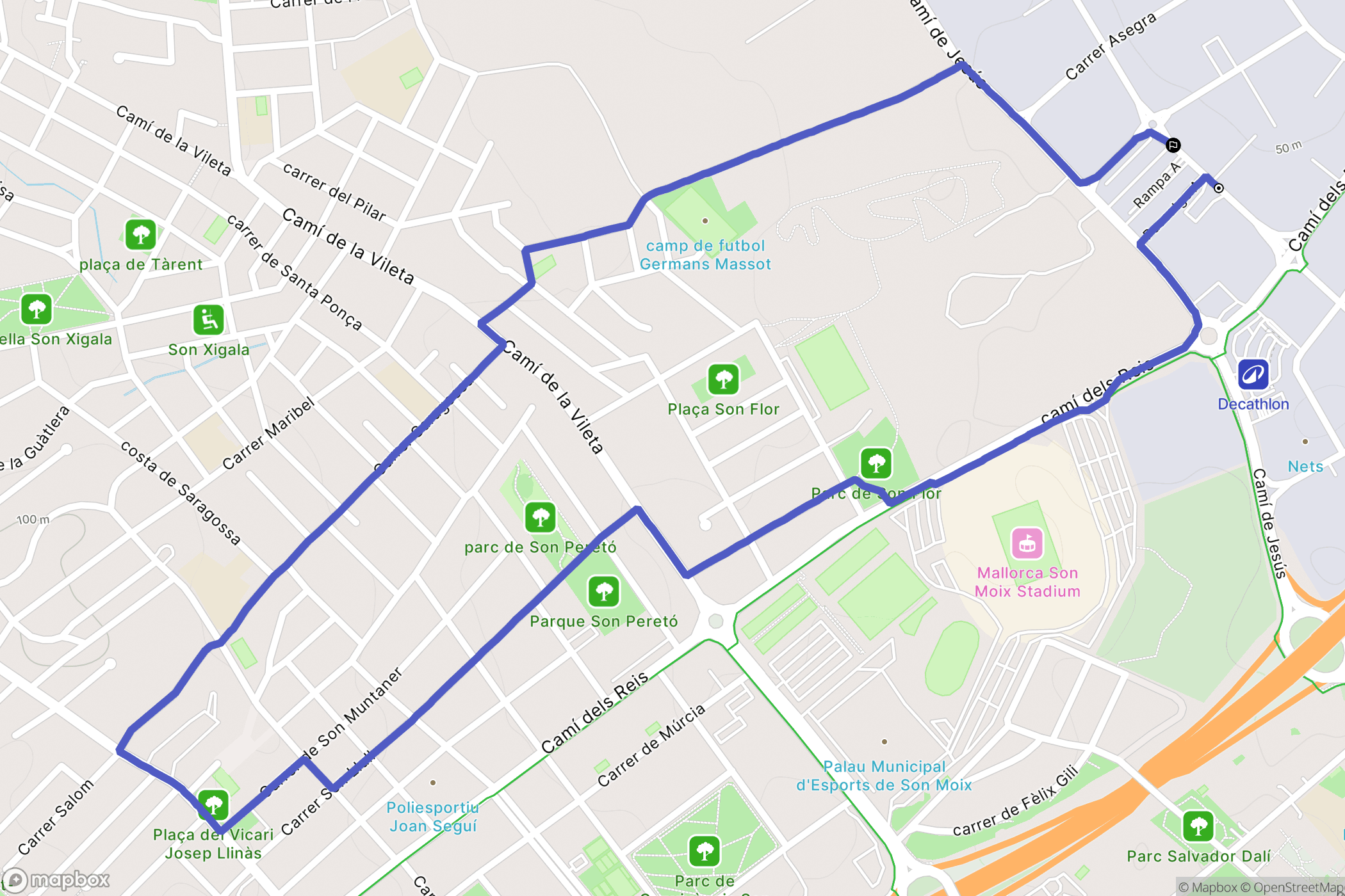 Palma : carte du parcours de randonnée - Spain