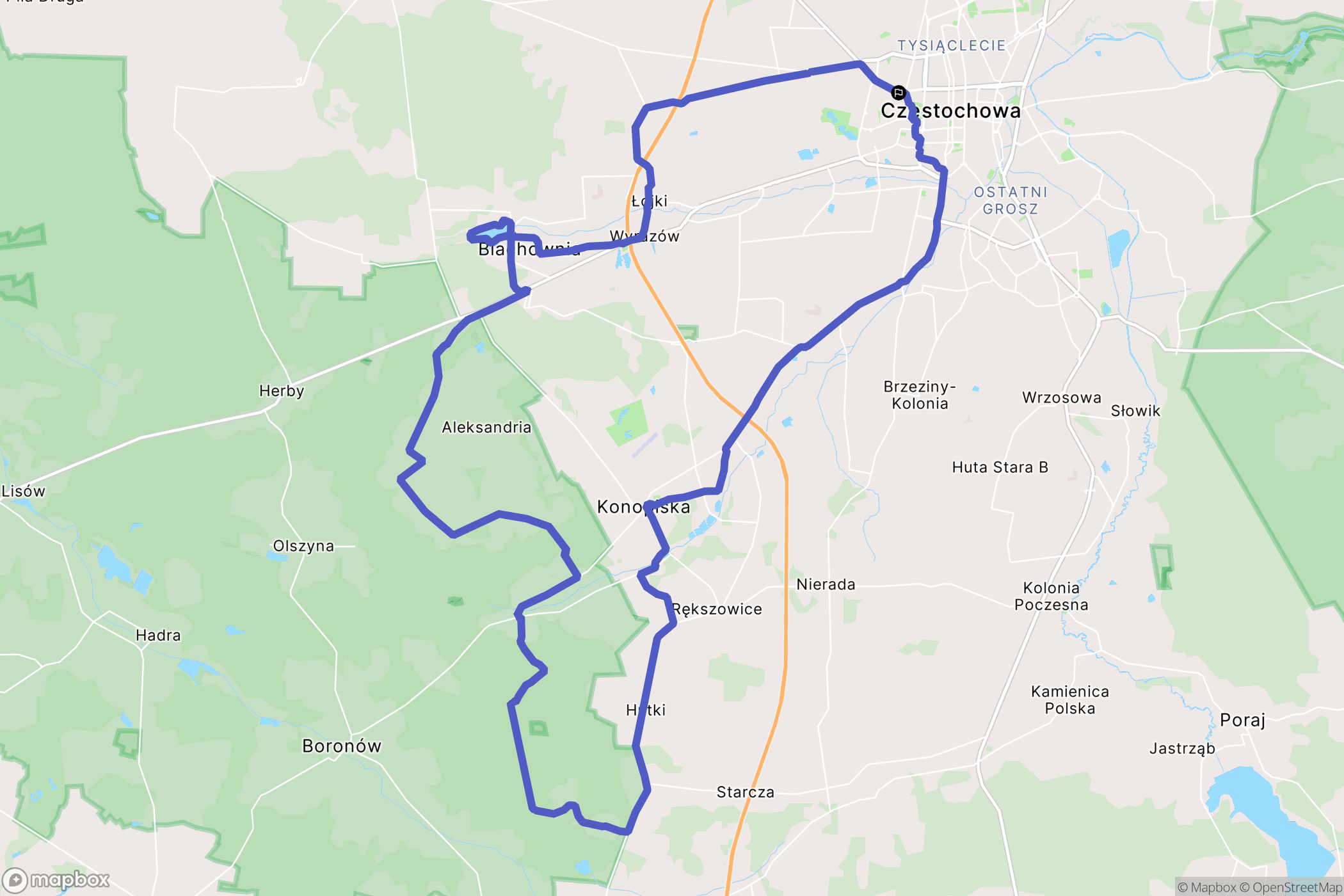 Częstochowa: mapa trasy - Poland