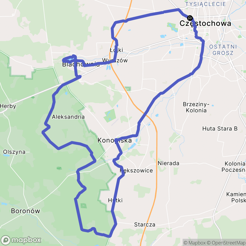 Częstochowa: mapa trasy - Poland