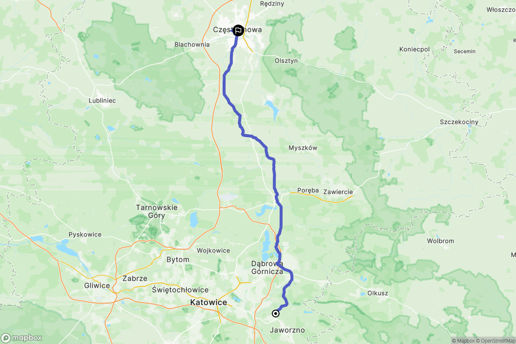 Jaworzno: mapa trasy - Poland