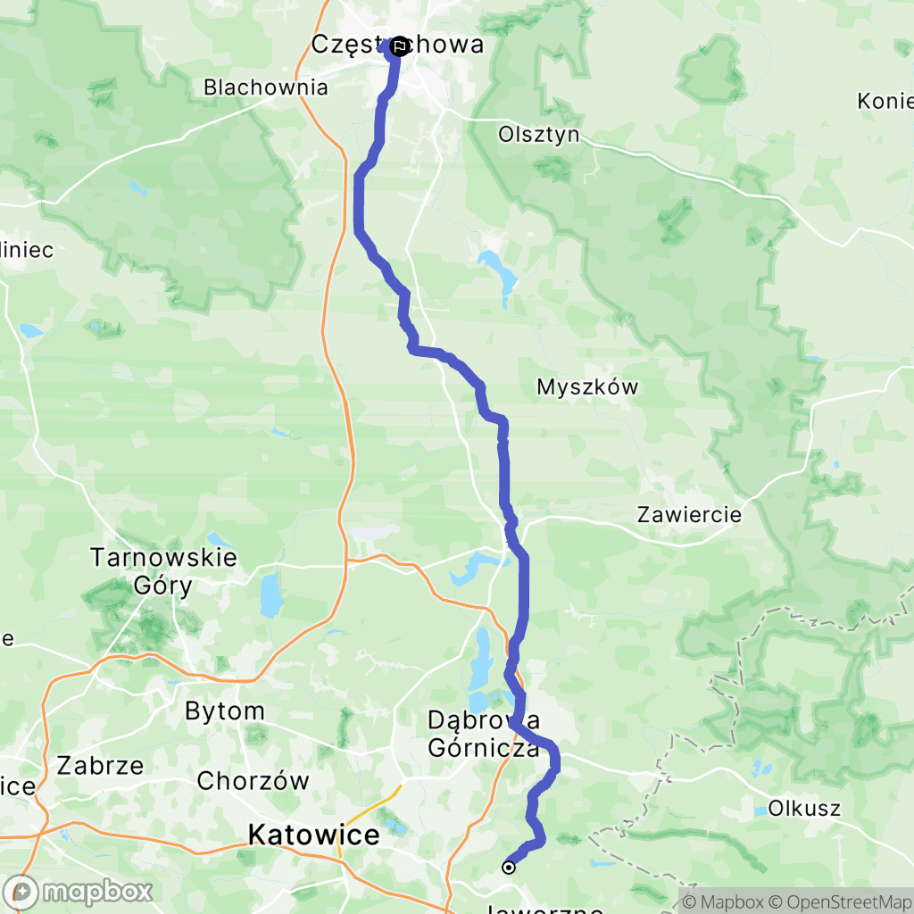 Jaworzno: mapa trasy - Poland