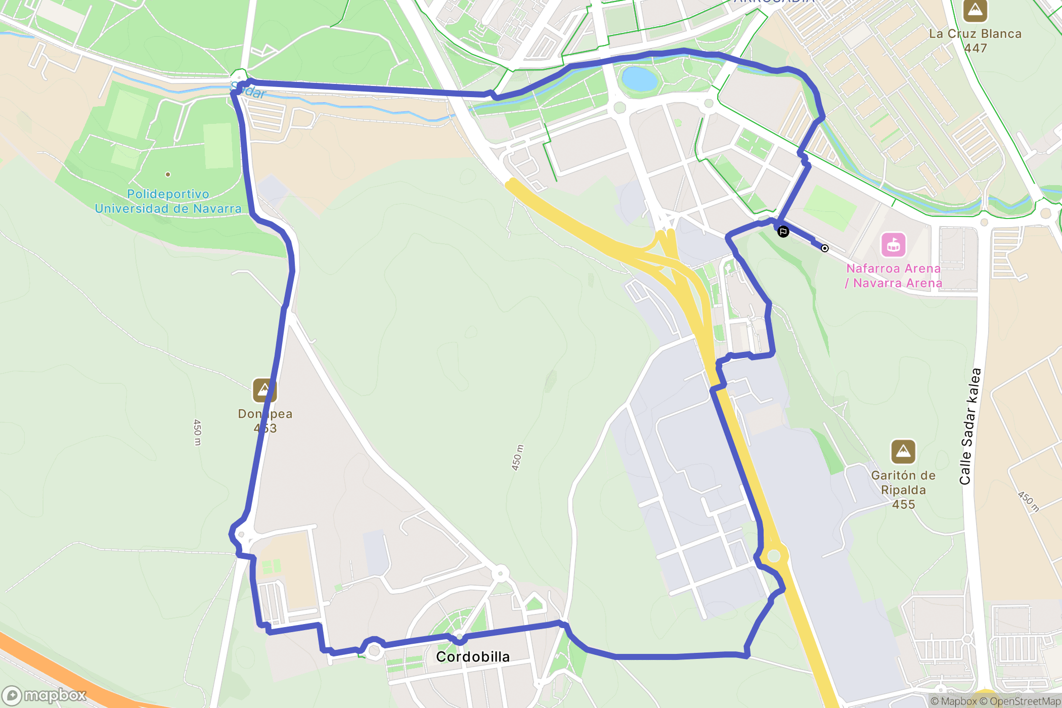 Pamplona : carte du parcours de randonnée - Spain