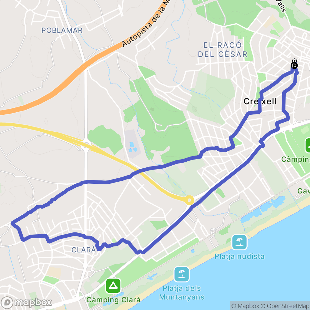 Creixell : carte du parcours de randonnée - Spain