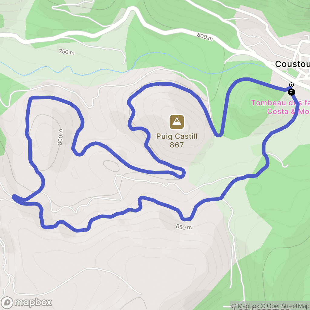 Coustouges : carte du parcours de randonnée - France