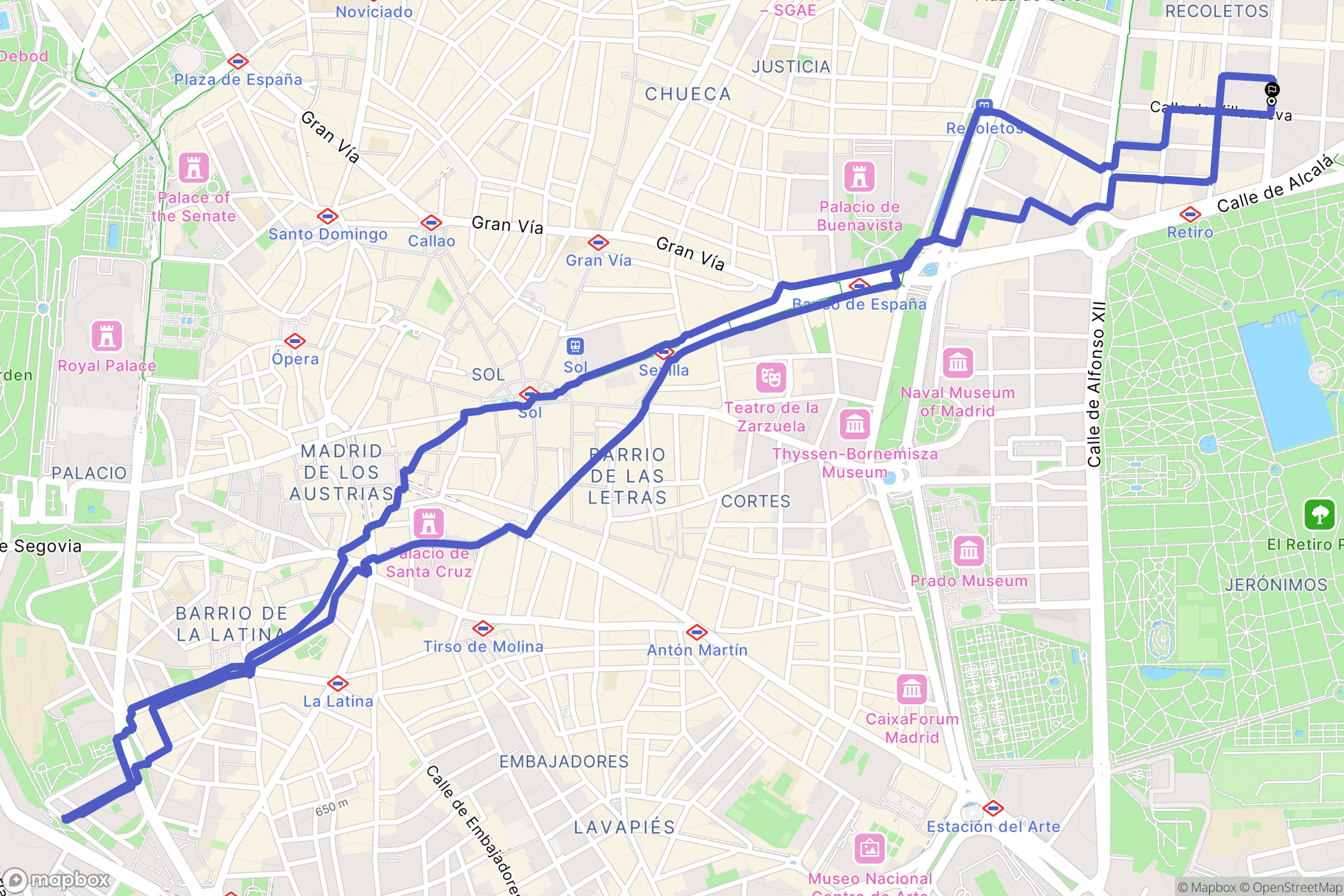 Madrid : carte du parcours de randonnée - Spain