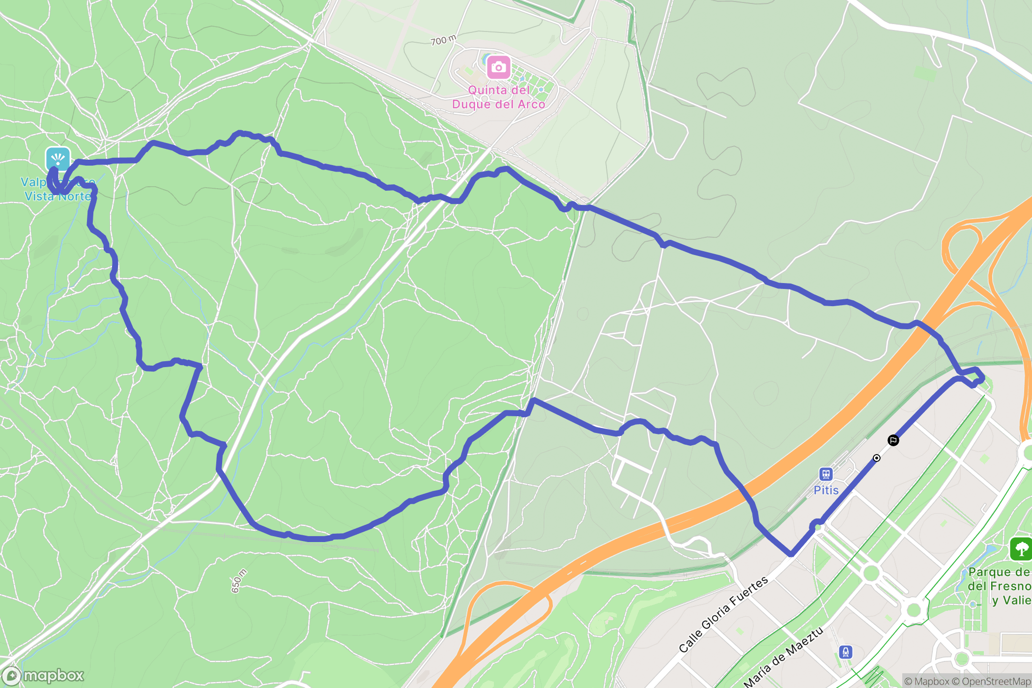 Madrid : carte du parcours de randonnée - Spain