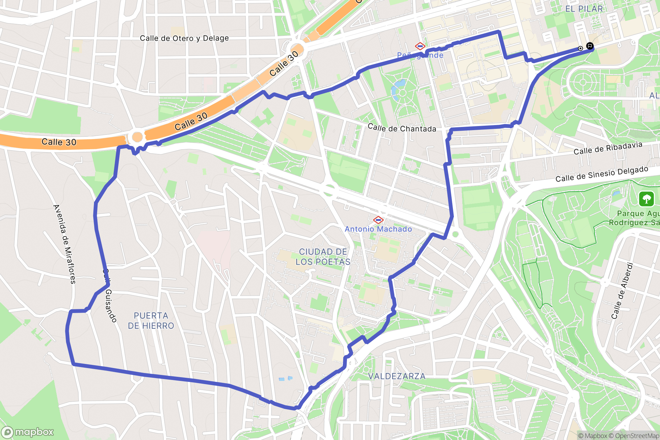 Madrid : carte du parcours de randonnée - Spain