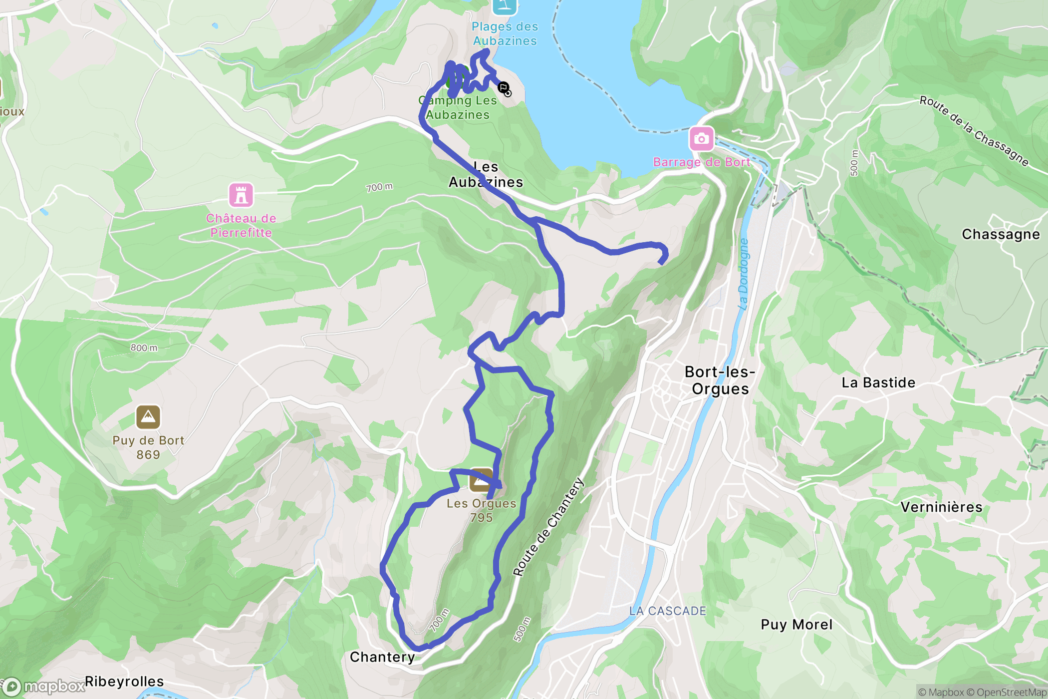 Bort-les-Orgues : carte du parcours de randonnée - France