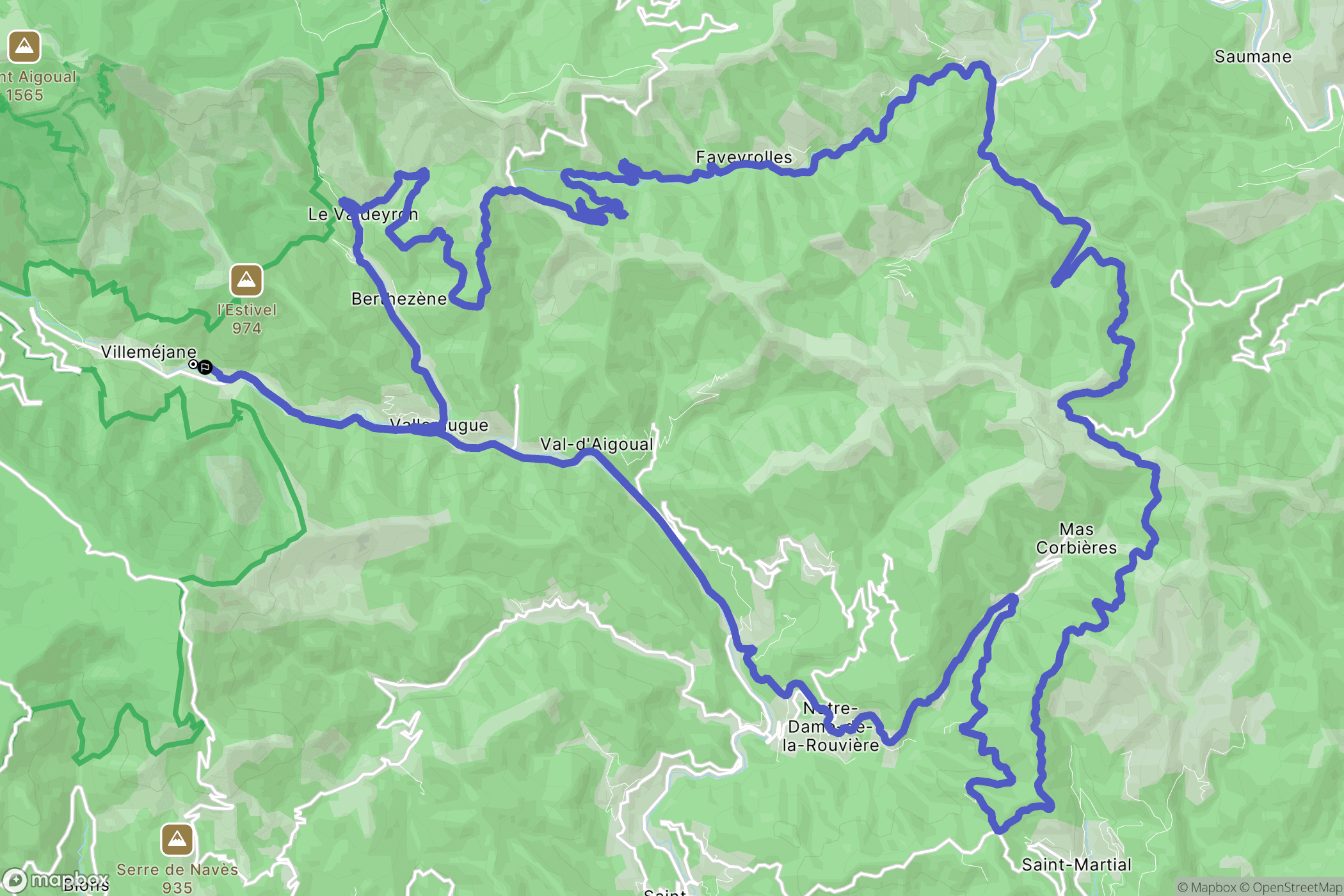 Val-d'Aigoual : carte du parcours de randonnée - France