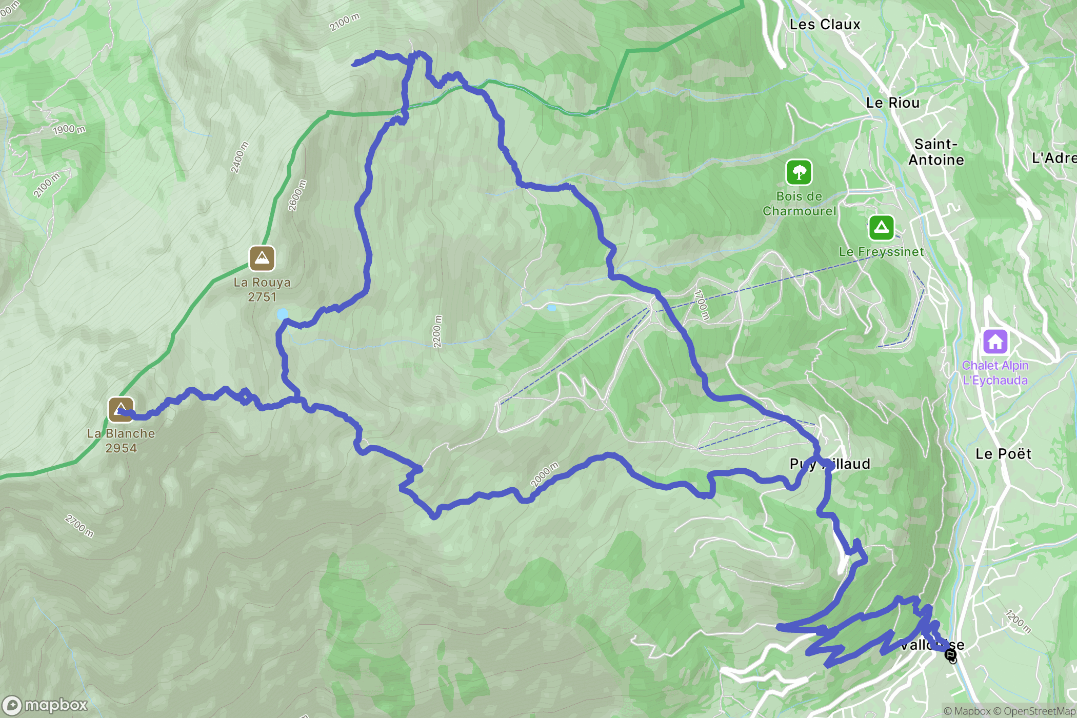 Vallouise-Pelvoux : carte du parcours de randonnée - France