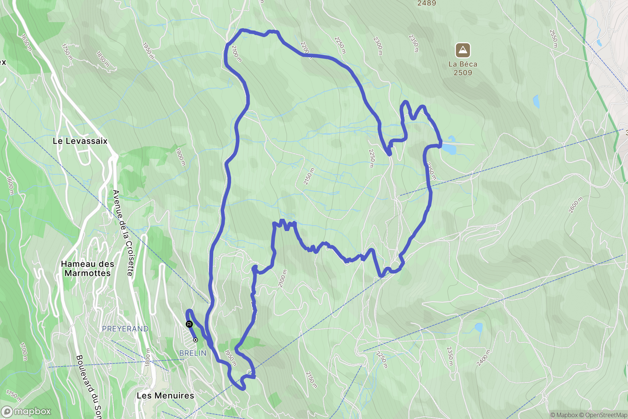 Les Belleville : carte du parcours de randonnée - France