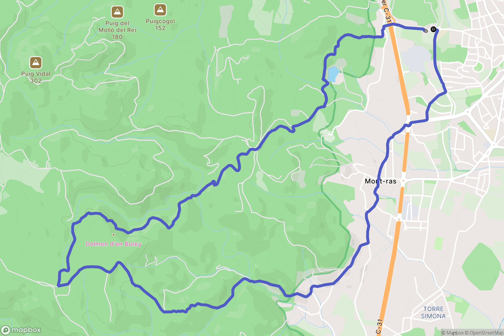 Mont-ras : carte du parcours de randonnée - Spain