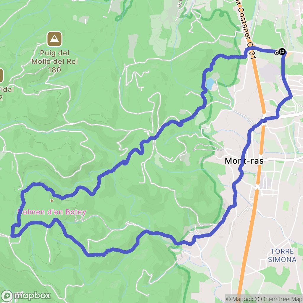 Mont-ras : carte du parcours de randonnée - Spain