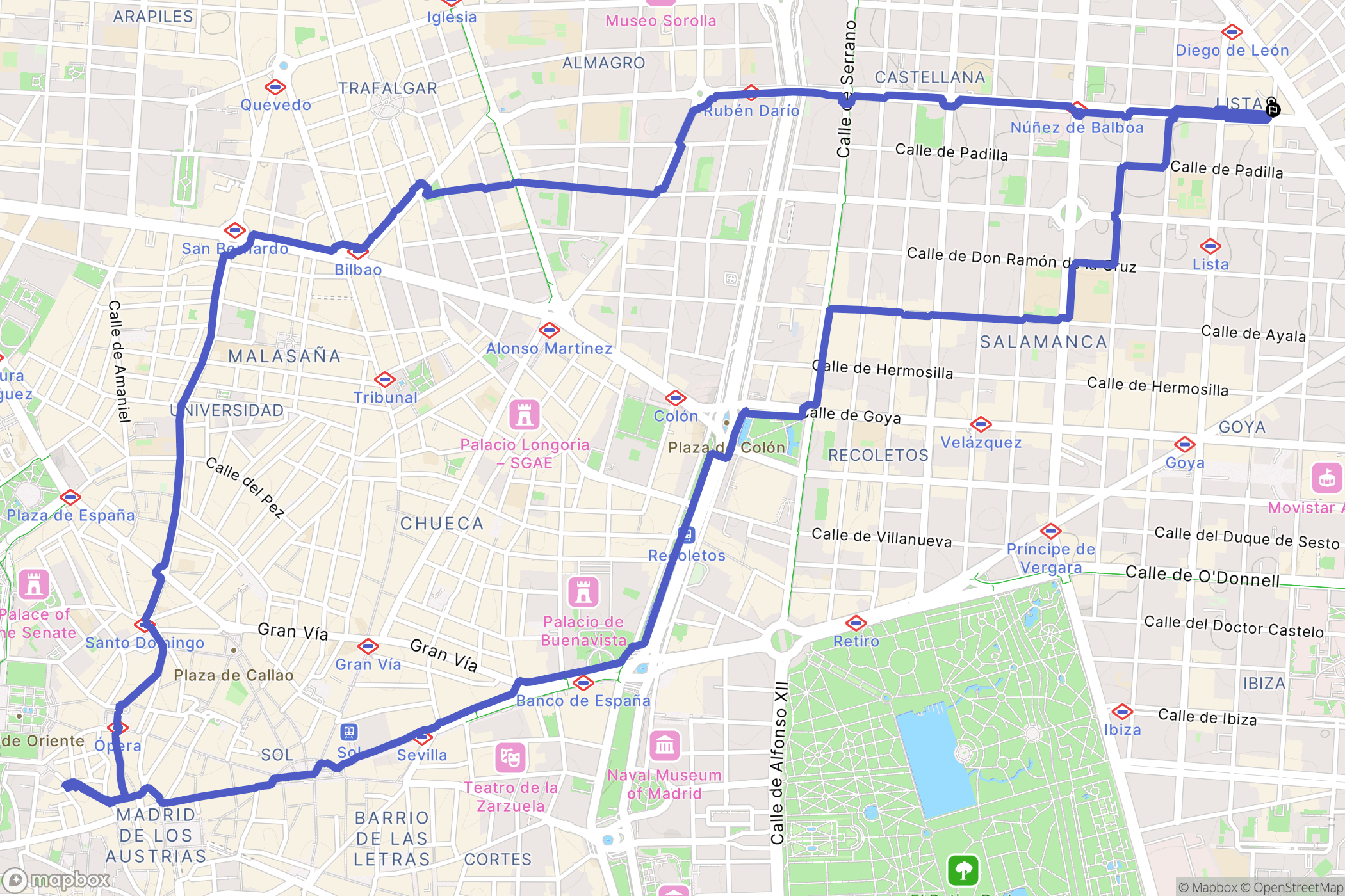 Madrid : carte du parcours de randonnée - Spain