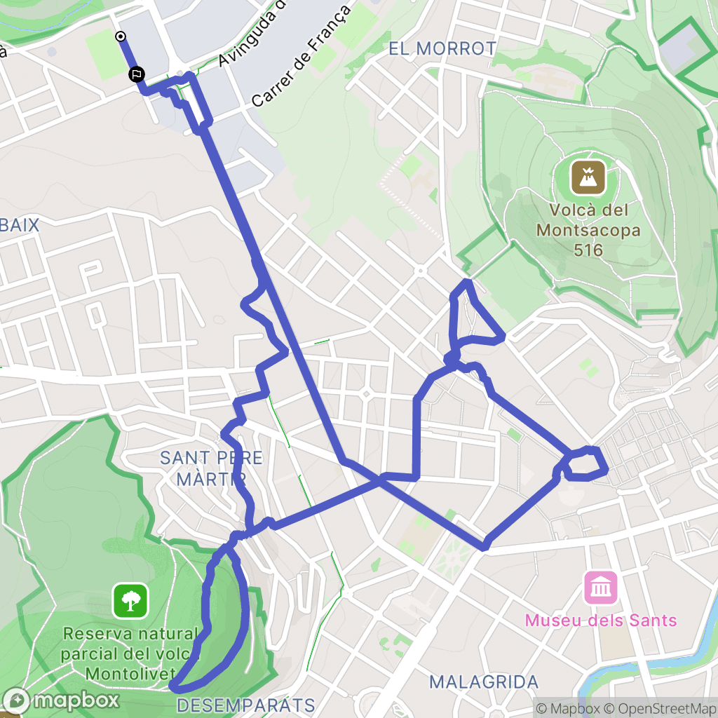 Olot : carte du parcours de randonnée - Spain