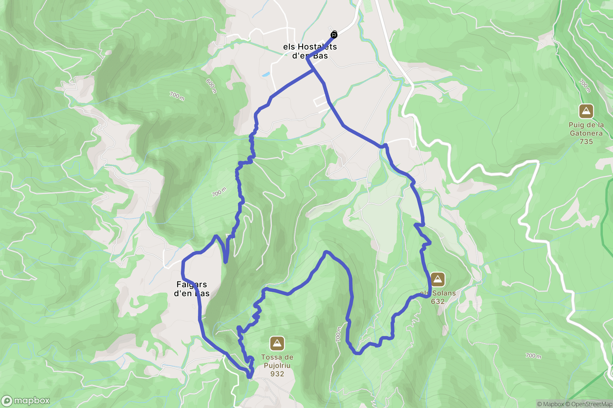 Hostalets de Bas : carte du parcours de randonnée - Spain