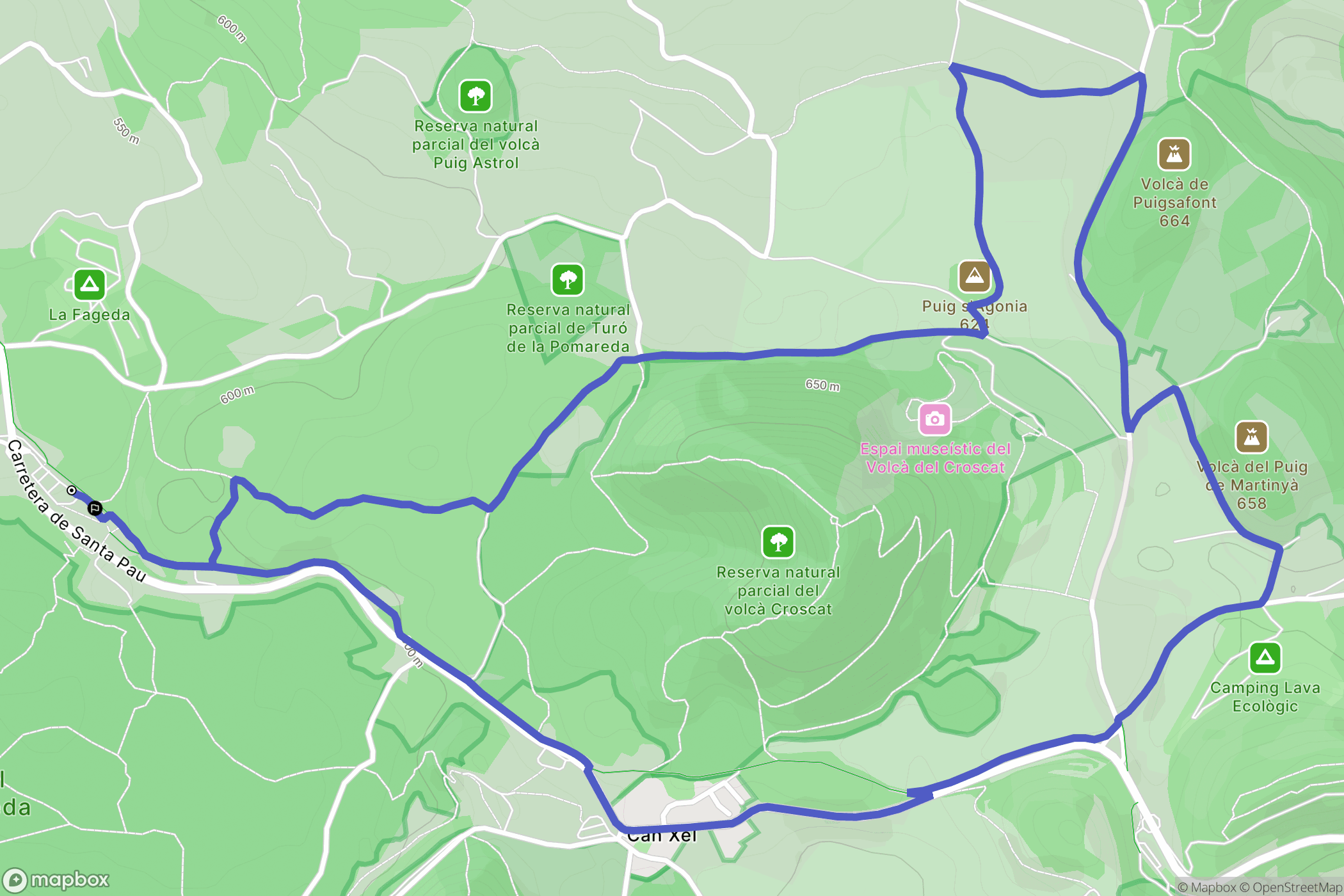 Santa Pau : carte du parcours de randonnée - Spain