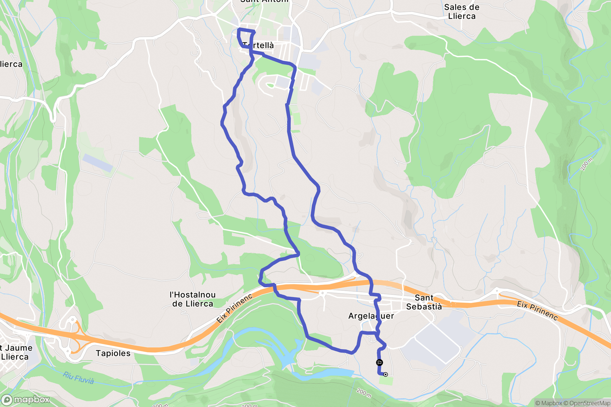 Argelaguer : carte du parcours de randonnée - Spain