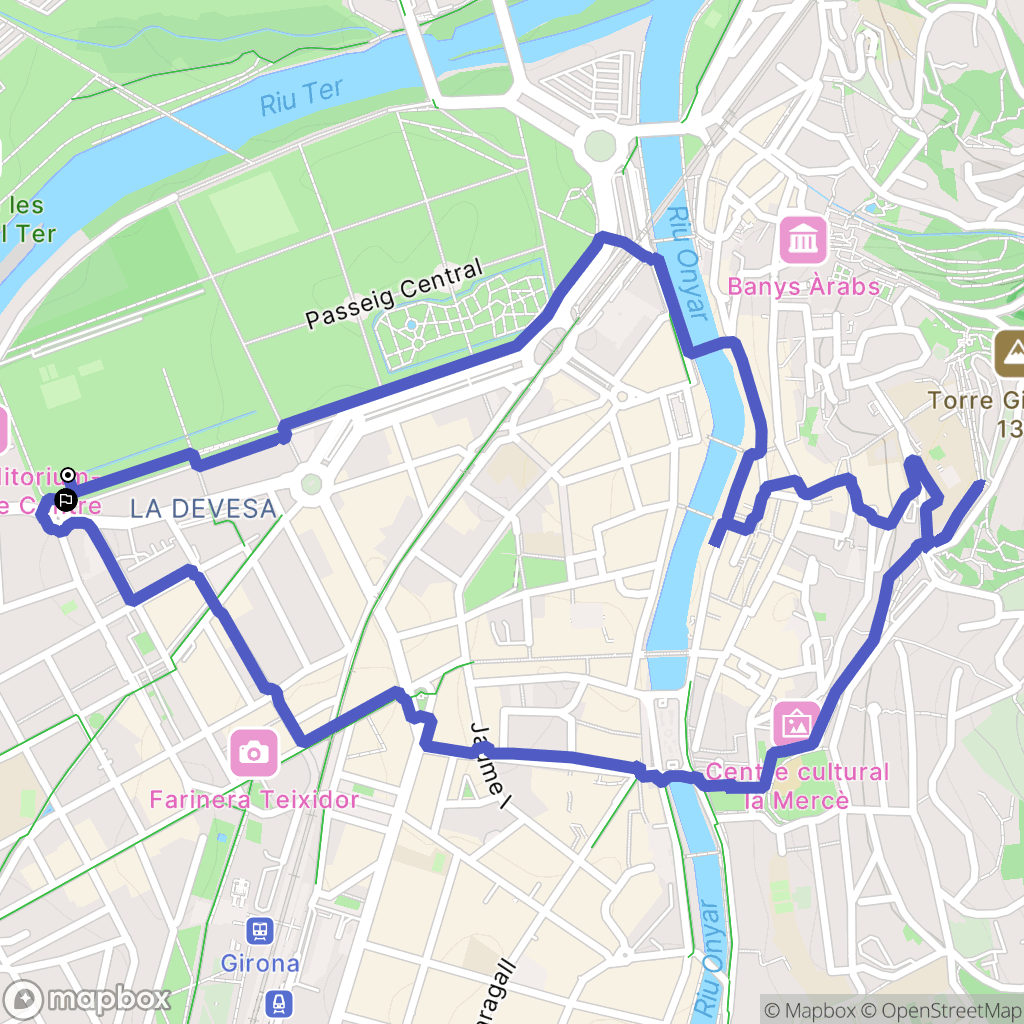 Girona : carte du parcours de randonnée - Spain