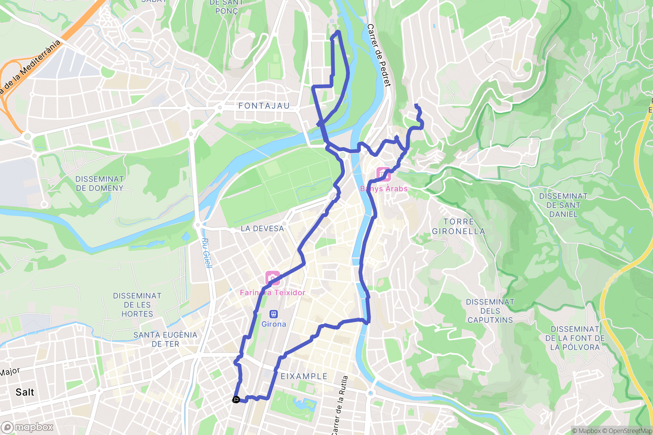 Girona : carte du parcours de randonnée - Spain