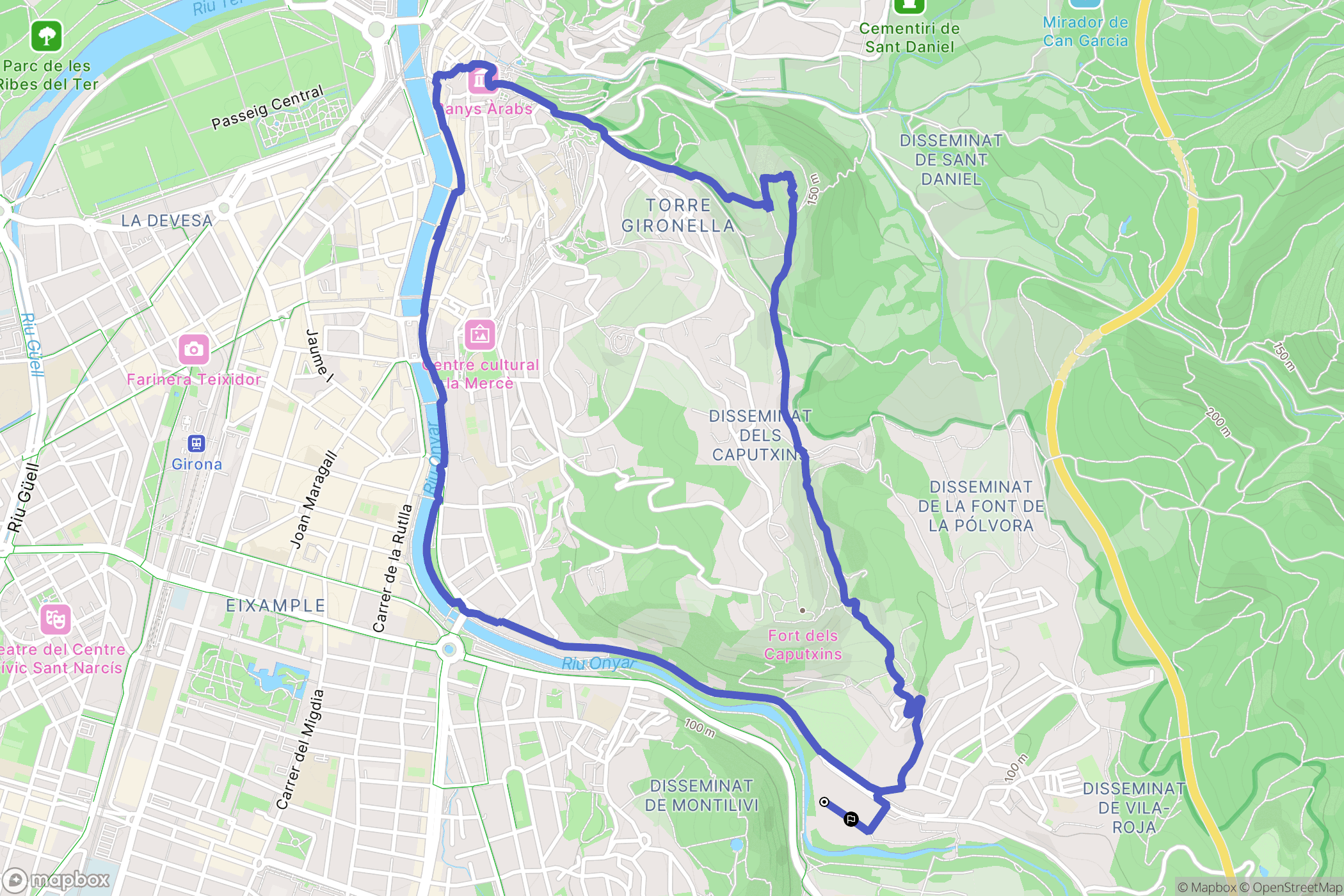 Girona : carte du parcours de randonnée - Spain
