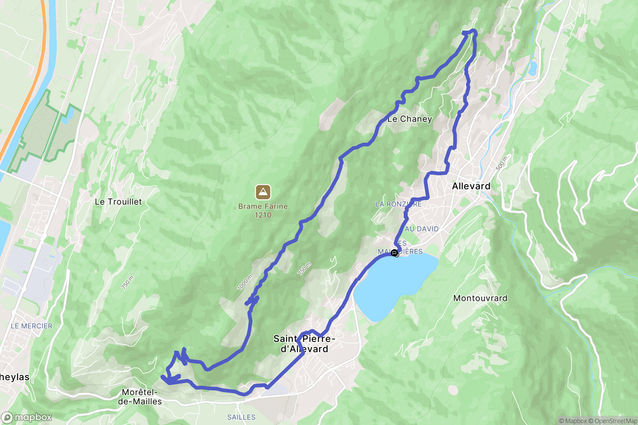 Crêts en Belledonne : carte du parcours de randonnée - France