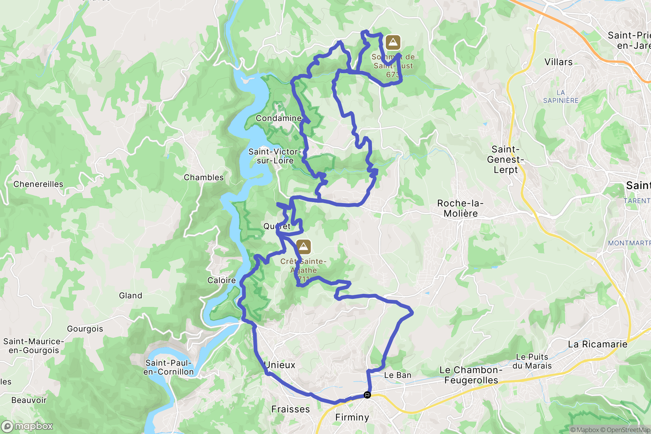 Firminy : carte du parcours de randonnée - France