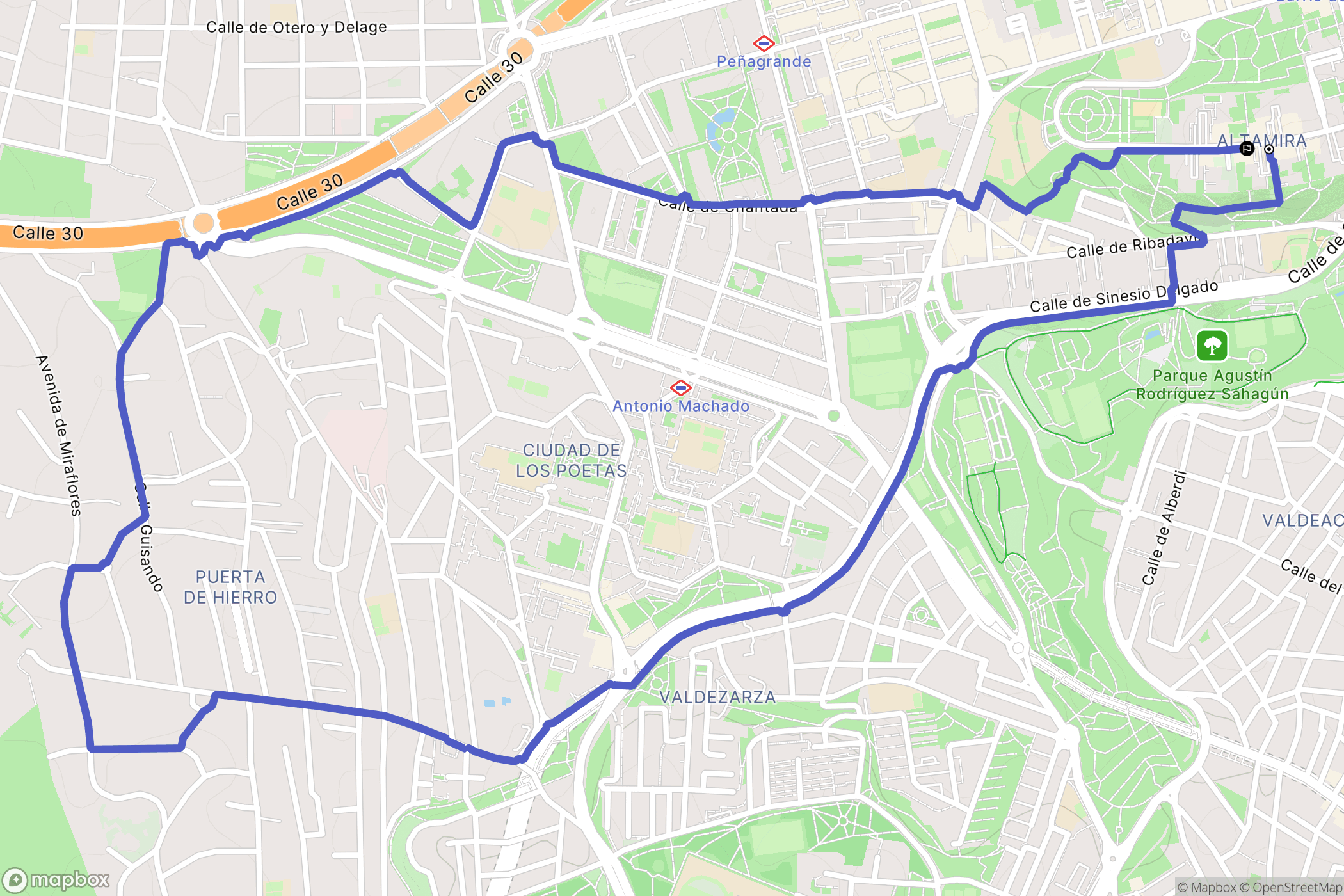 Madrid : carte du parcours de randonnée - Spain