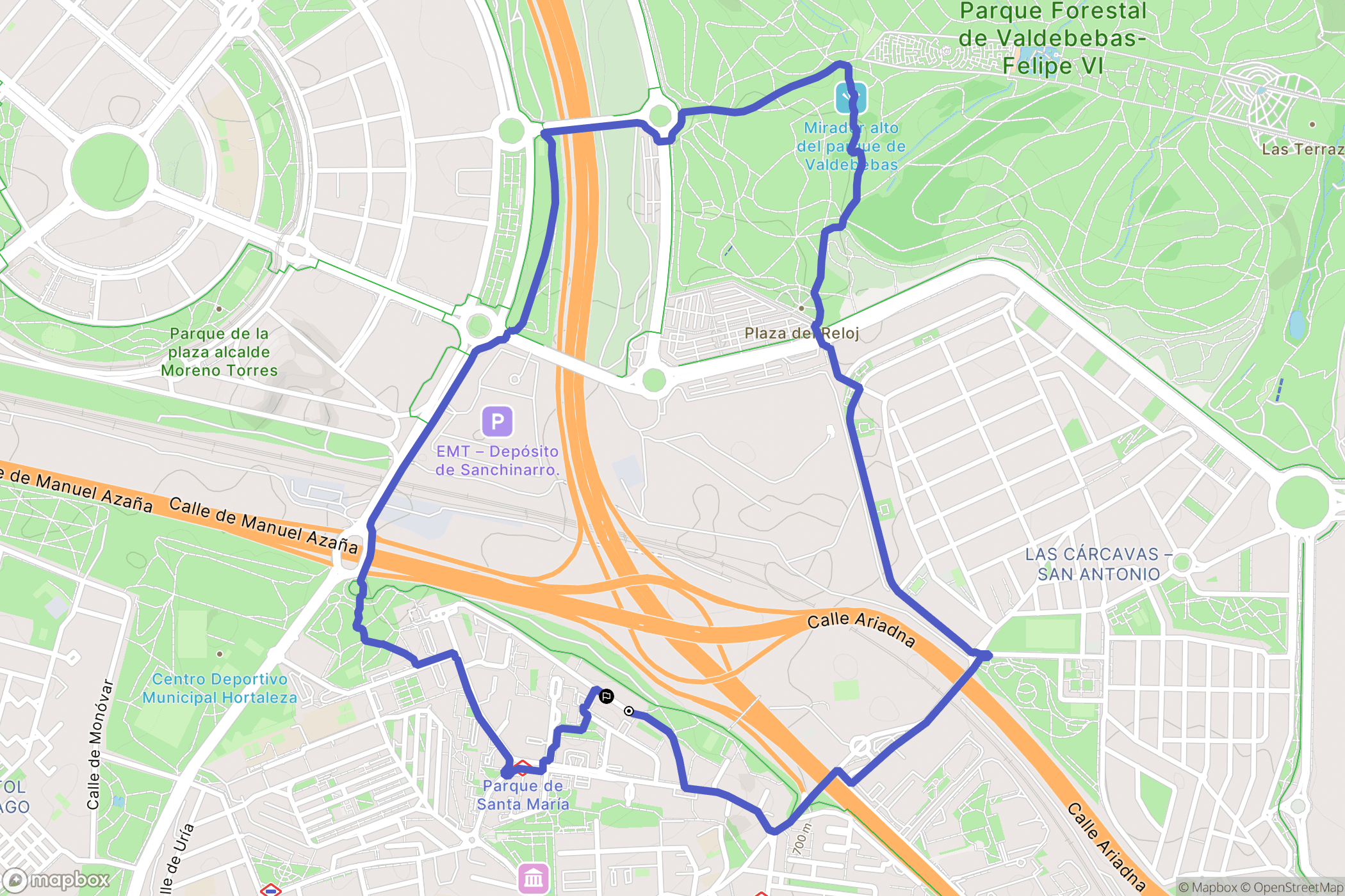 Madrid : carte du parcours de randonnée - Spain