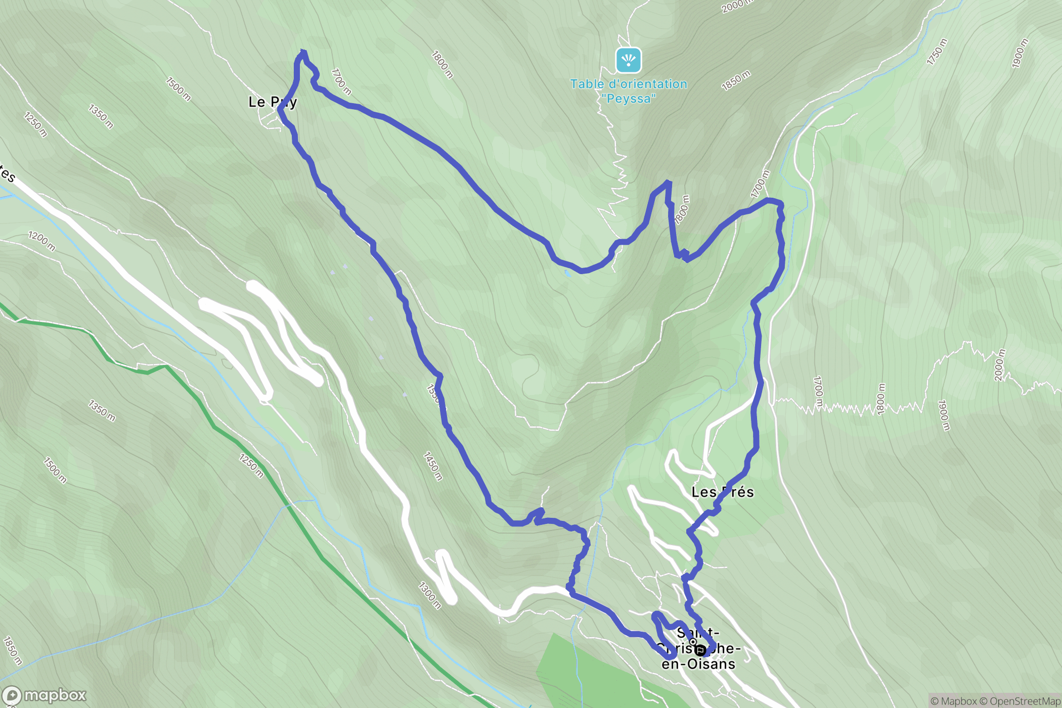 Saint-Christophe-en-Oisans : carte du parcours de randonnée - France