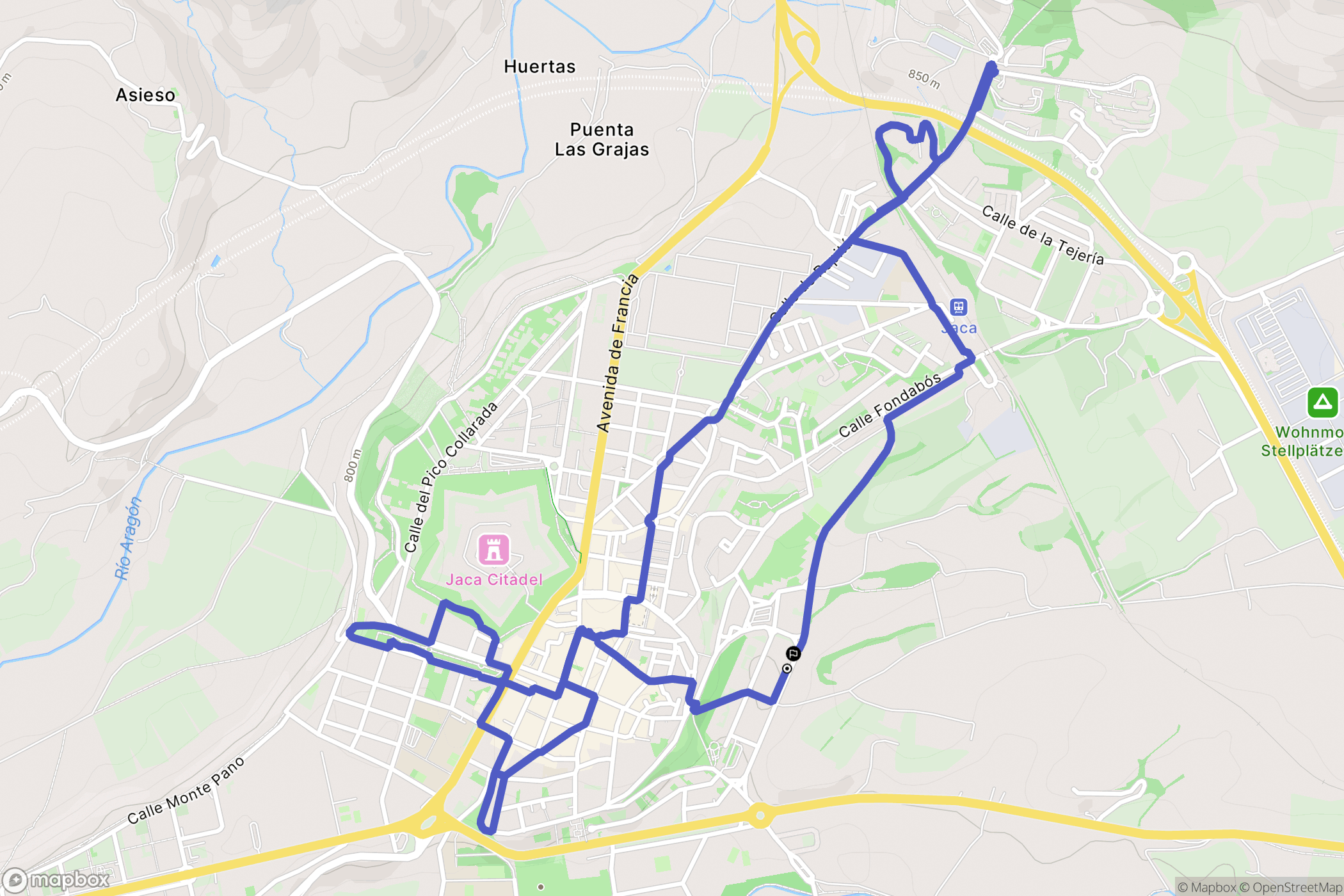 Jaca : carte du parcours de randonnée - Spain