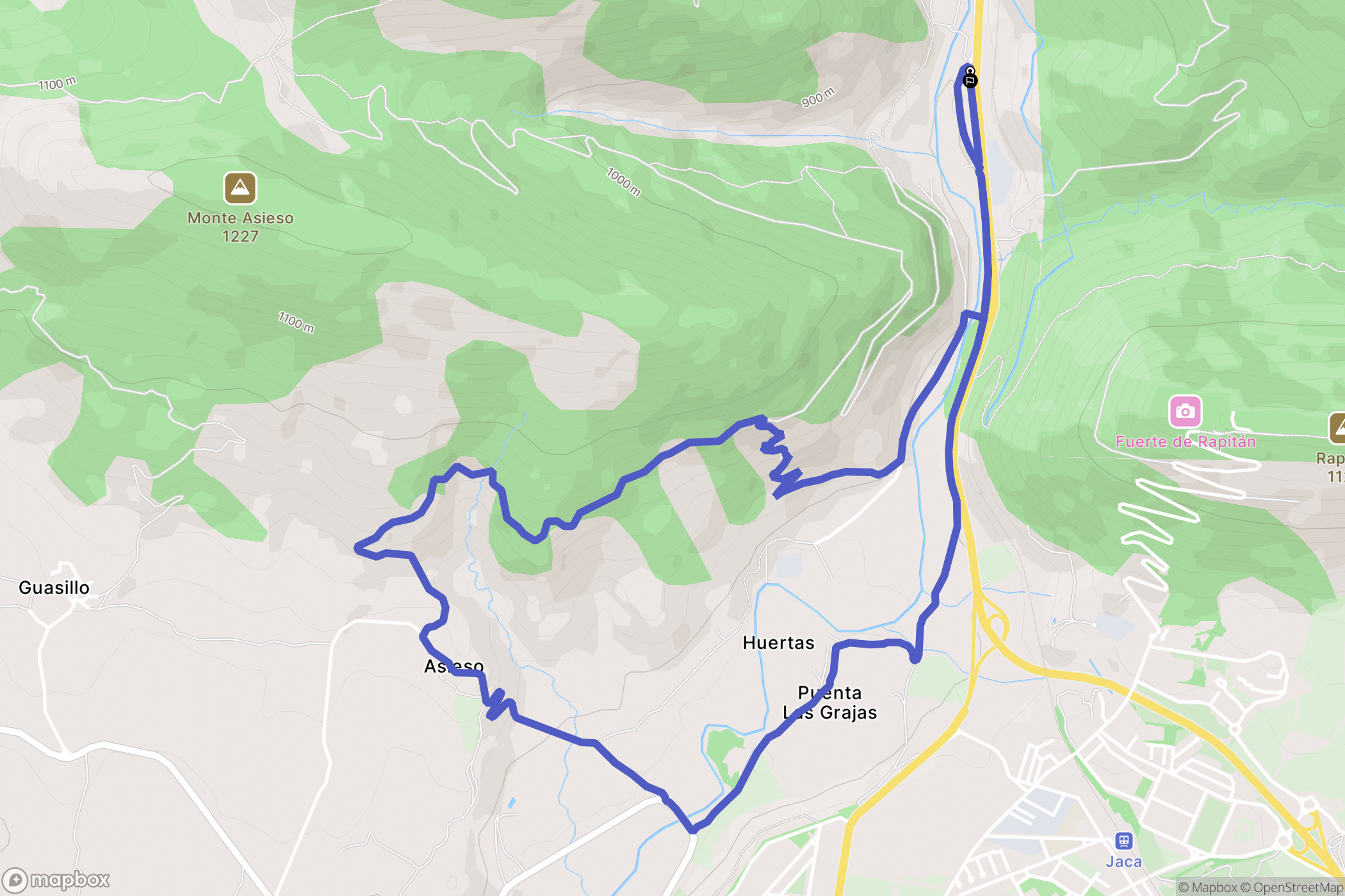 Jaca : carte du parcours de randonnée - Spain