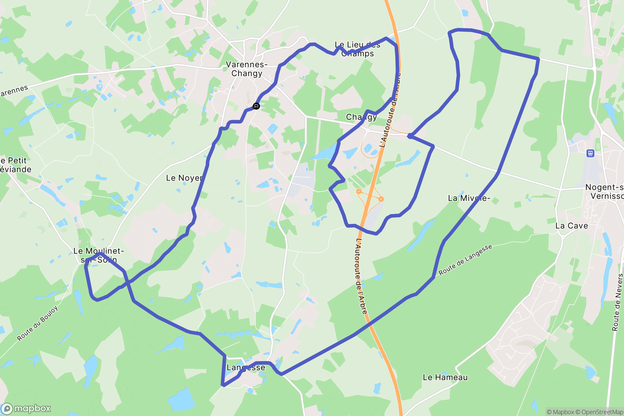 Varennes-Changy : carte du parcours de randonnée - France
