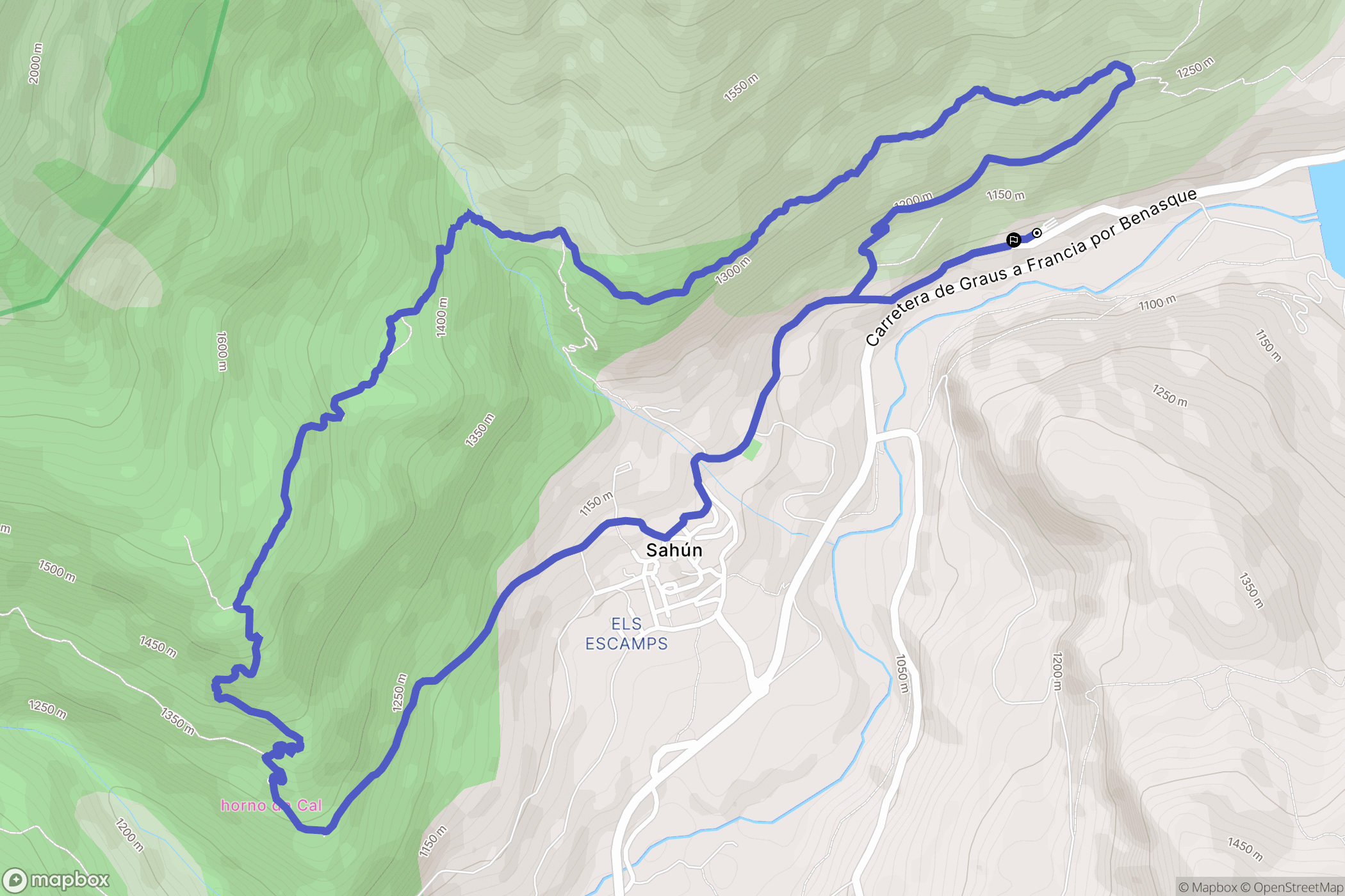 Sahún : carte du parcours de randonnée - Spain