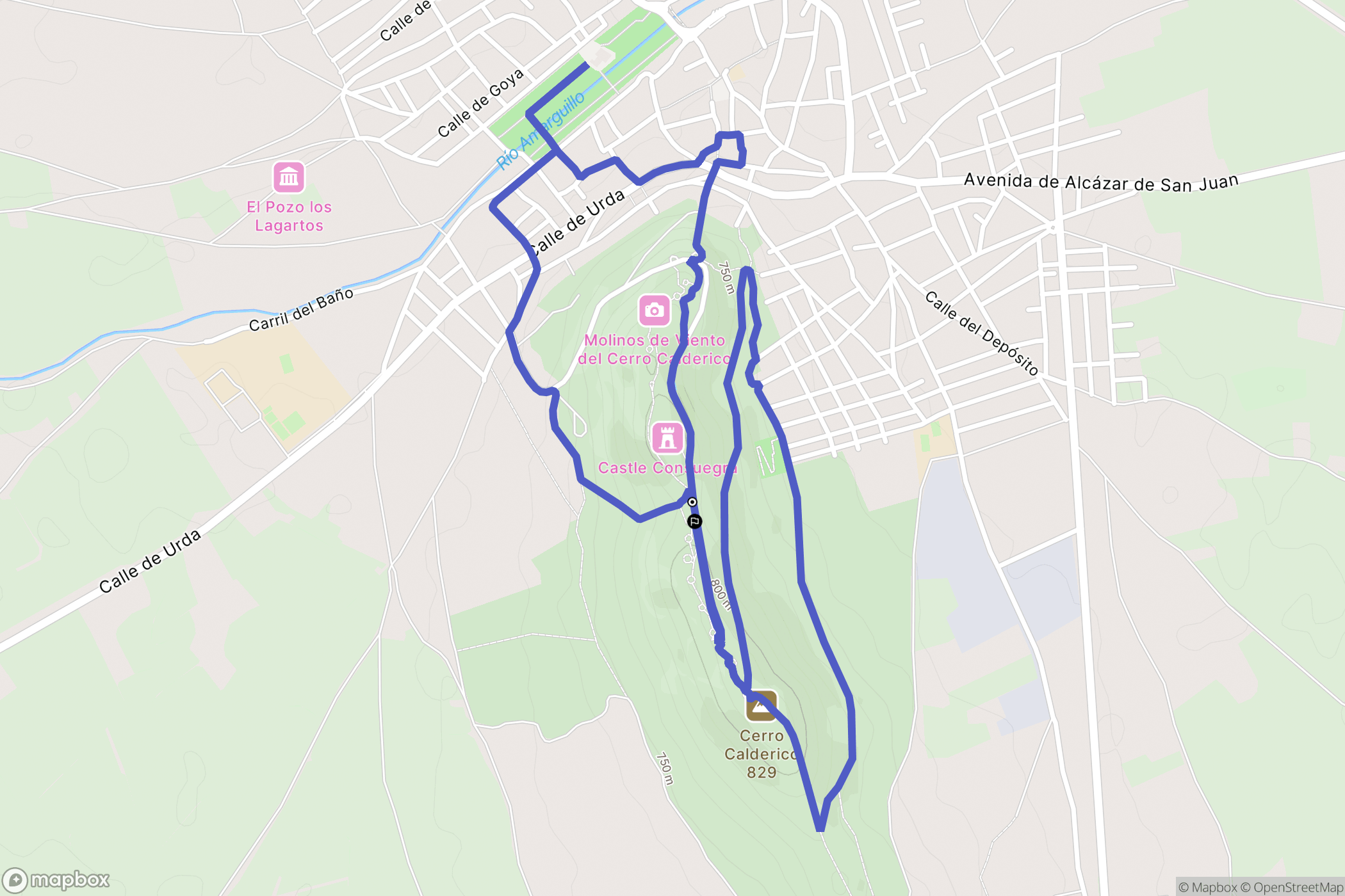 Consuegra : carte du parcours de randonnée - Spain