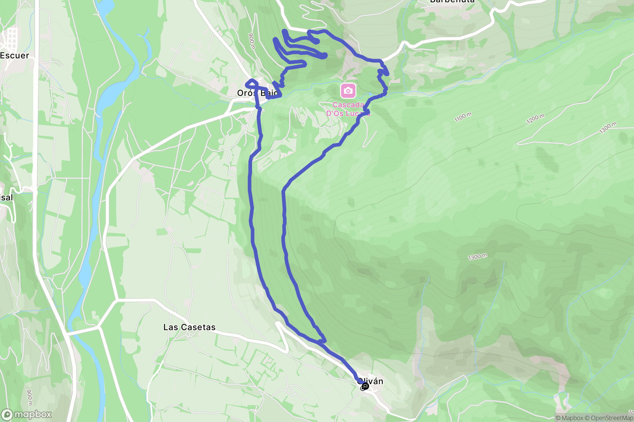 Oliván : carte du parcours de randonnée - Spain