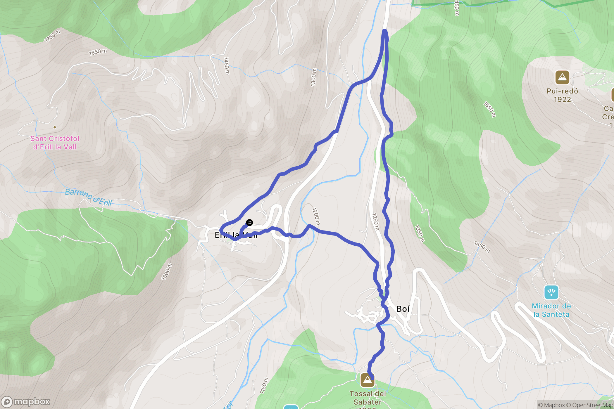 Erill la Vall : carte du parcours de randonnée - Spain