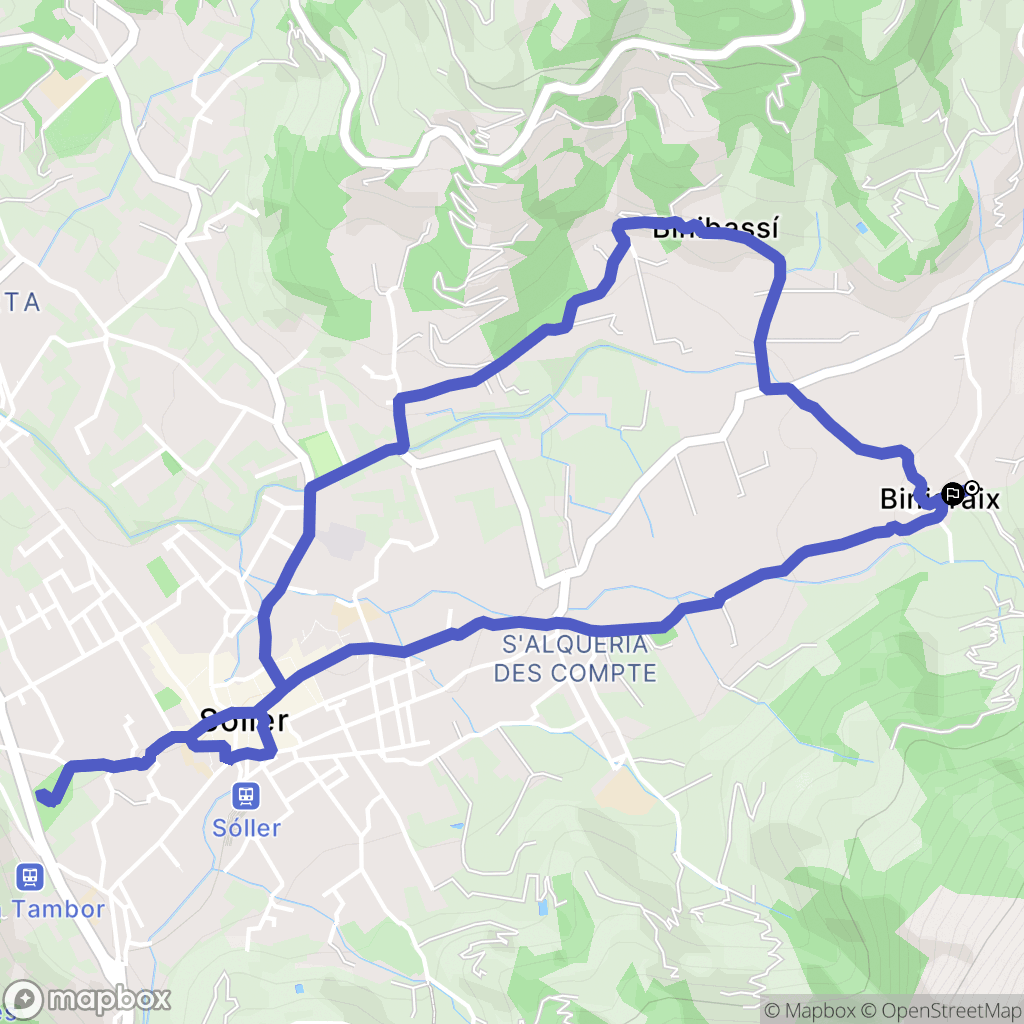 Biniaraix : carte du parcours de randonnée - Spain