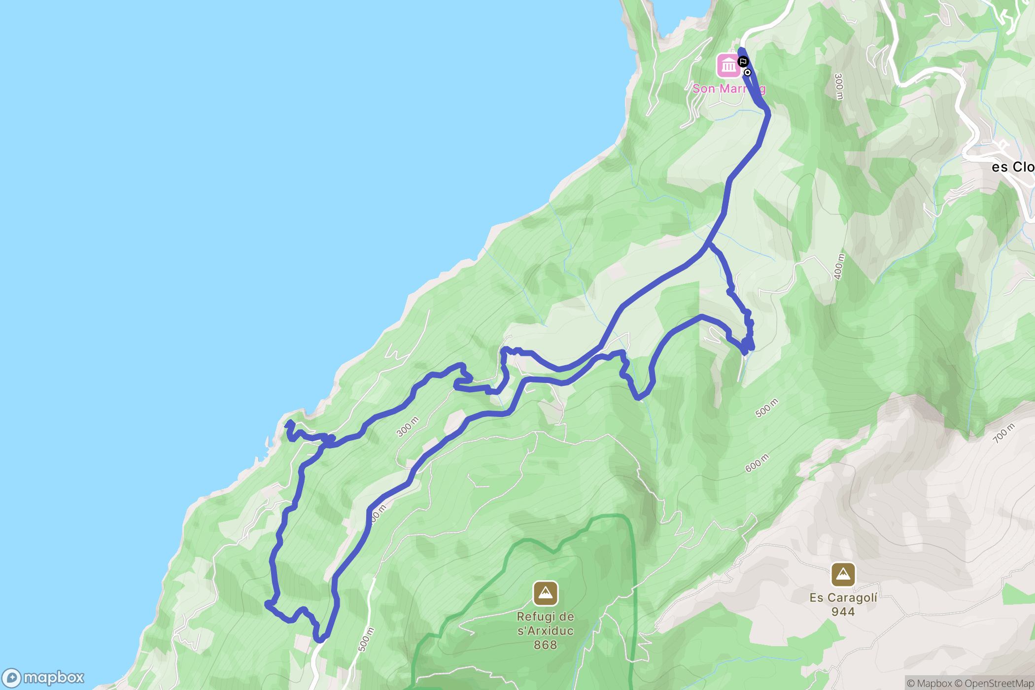 Deià : carte du parcours de randonnée - Spain
